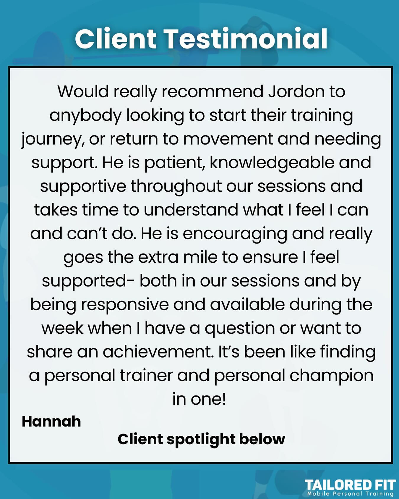 When Hannah first started, she just wanted to feel like she could trust her body again after some time away and a few health hurdles.
We kicked things off with gentle, confidence-building moves and week by week her balance got steadier, her strength came back, and her fitness took off. She could handle more each time we trained.
The best bit? The mindset shift.
Her belief in what she can do has shot up, her confidence is sky high and she’s started seeing herself as strong, capable and in control again.
Now she’s smashing exercises she once thought were off-limits — always with that determined look on her face :) And with our weekly sessions, we’re keeping the momentum rolling.