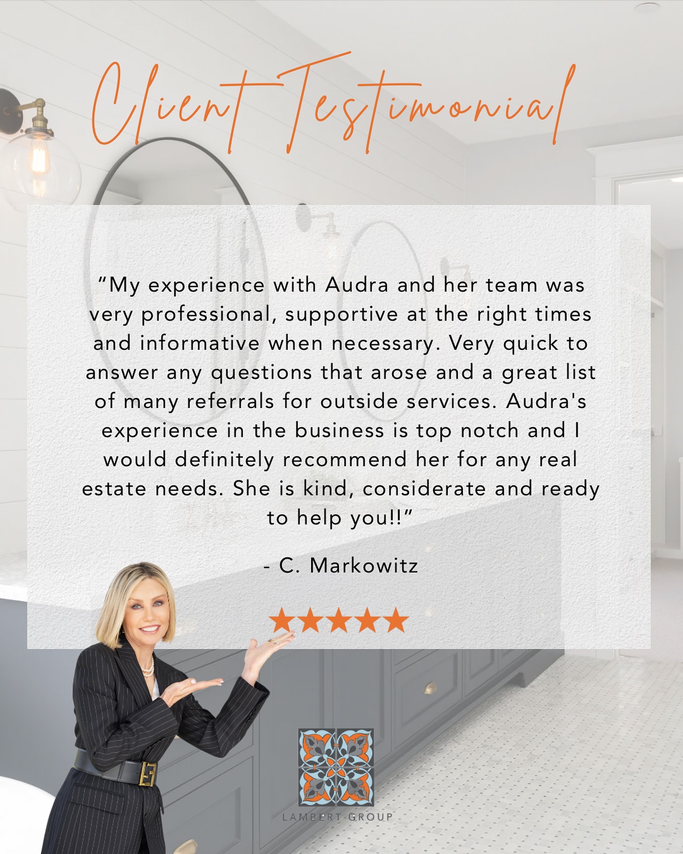 Feeling grateful for this new client testimonial 🧡
Hearing that our team made the process smooth and stress-free means everything. Thank you for trusting us to guide you home — it’s an honor to be part of your story.
If you’re ready for an exceptional experience buying or selling, DM me — my team and I are here to help. ✨
Audra Lambert | Realtor®
DRE 01909872
📞 (949) 697-2232
📧 audra@lambertgrouphomes.com
Realty One Group West
#ClientTestimonial #HappyClients #AudraLambertGroup #TopRealtor #OCRealEstate #FiveStarService #TrustedRealtor #RealEstateWithHeart #SoldWithAudra #ClientExperience #RealtorLife #Grateful #HomeJourney #explorepage✨