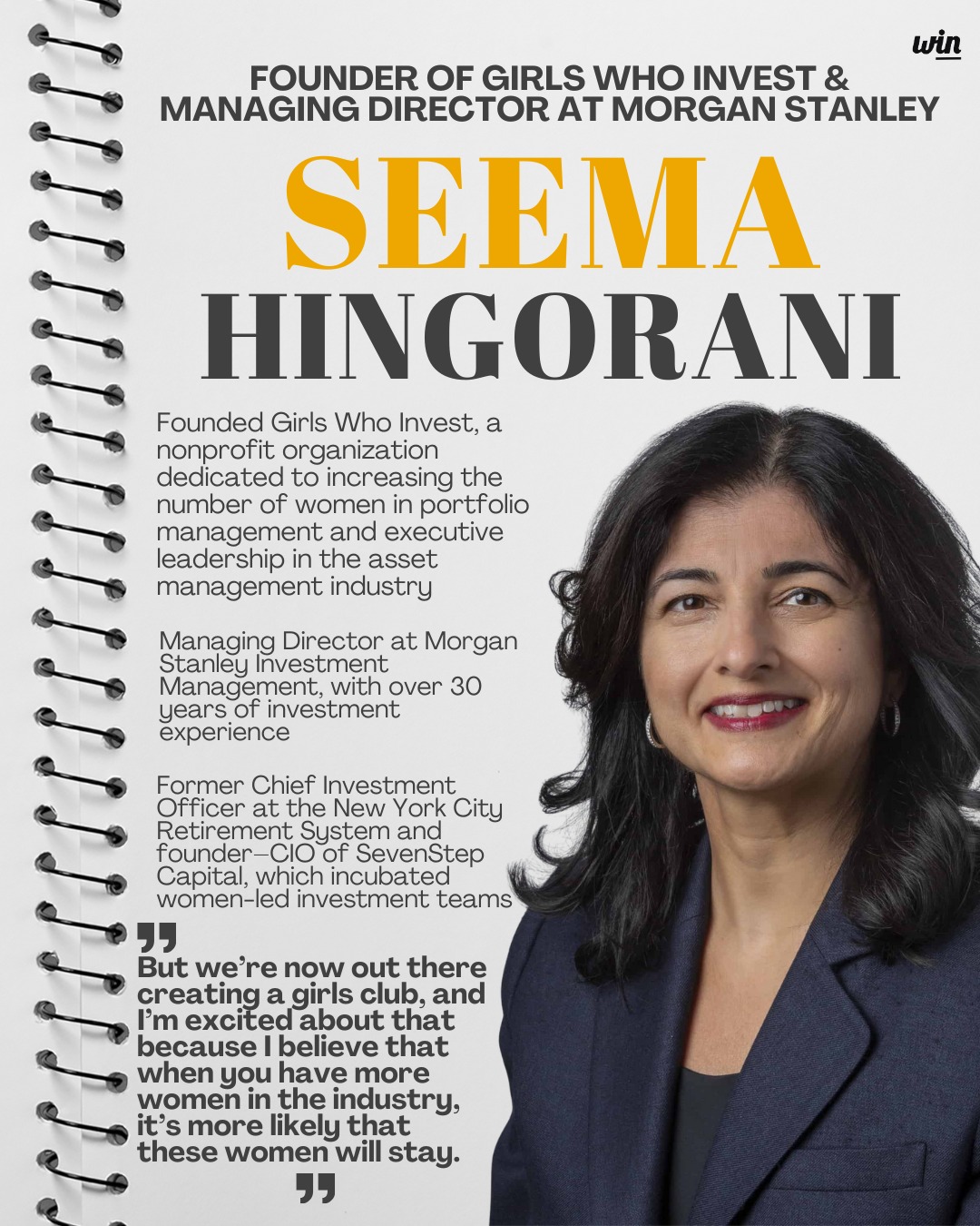 💼 Women in Business Wednesdays 💼
This week’s spotlight is on Seema Hingorani — Founder of Girls Who Invest and Managing Director at Morgan Stanley.
With over 30 years of investment experience, Seema has dedicated her career to breaking barriers for women in asset management. Through Girls Who Invest, she’s working to increase the number of women in portfolio management and executive leadership roles. 📈✨
👇 Comment below women in business who inspire you or suggest someone you’d love to see featured next!
#WomenInBusinessWednesdays #WomenInNetwork #SeemaHingorani #GirlsWhoInvest #WomenInFinance #MorganStanley