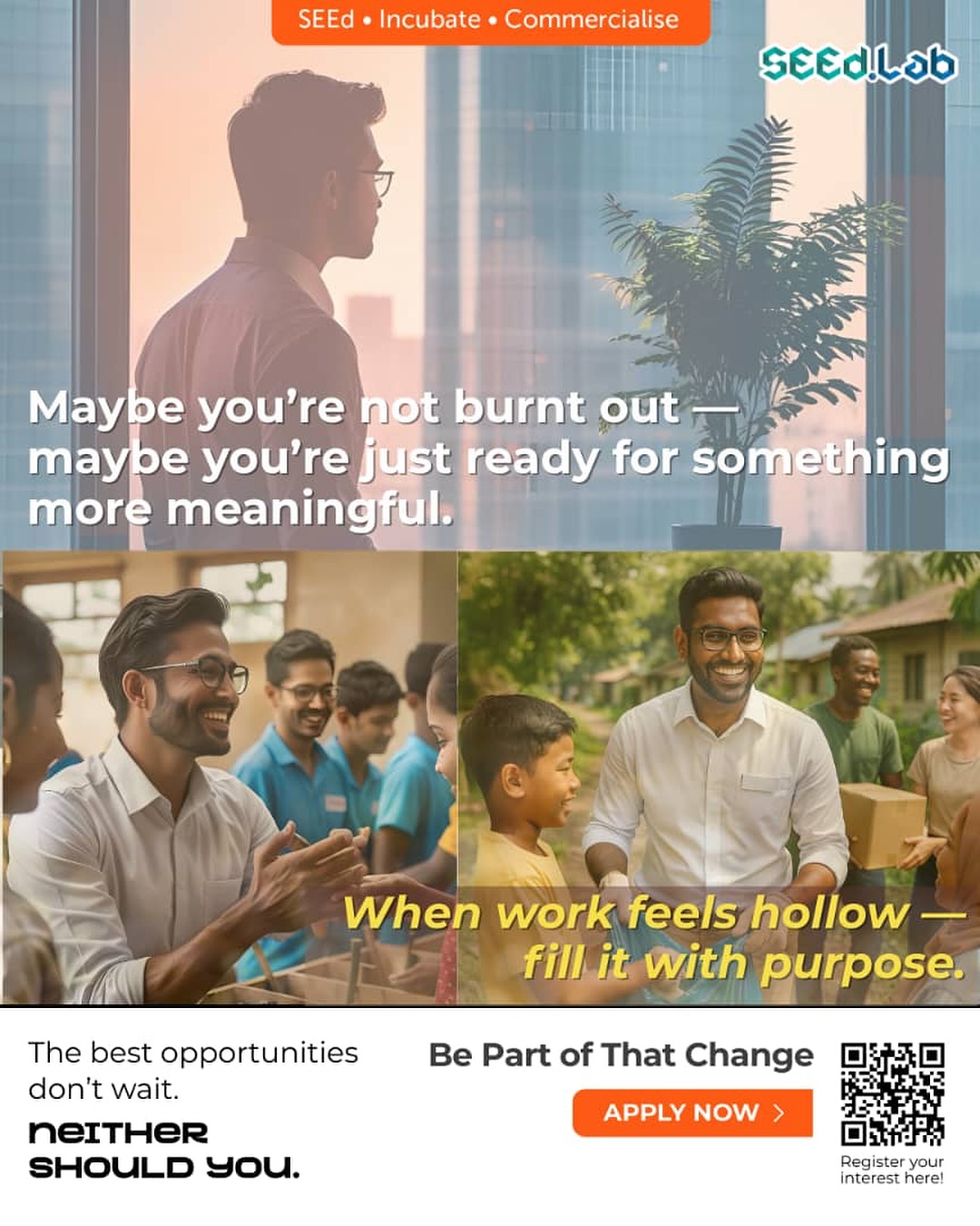 You’ve built skills and gained experience in your career.
Imagine using them to create solutions that truly make a difference in our community 😍
📅 New deadline: 17 August 2025
🔗 Apply now at seedlab.my
SEEd.Lab (Social Enterprise Education Lab) is a programme that aims to develop changemakers in setting up social enterprises that address social and environmental pain points to positively impact the lives of communities.