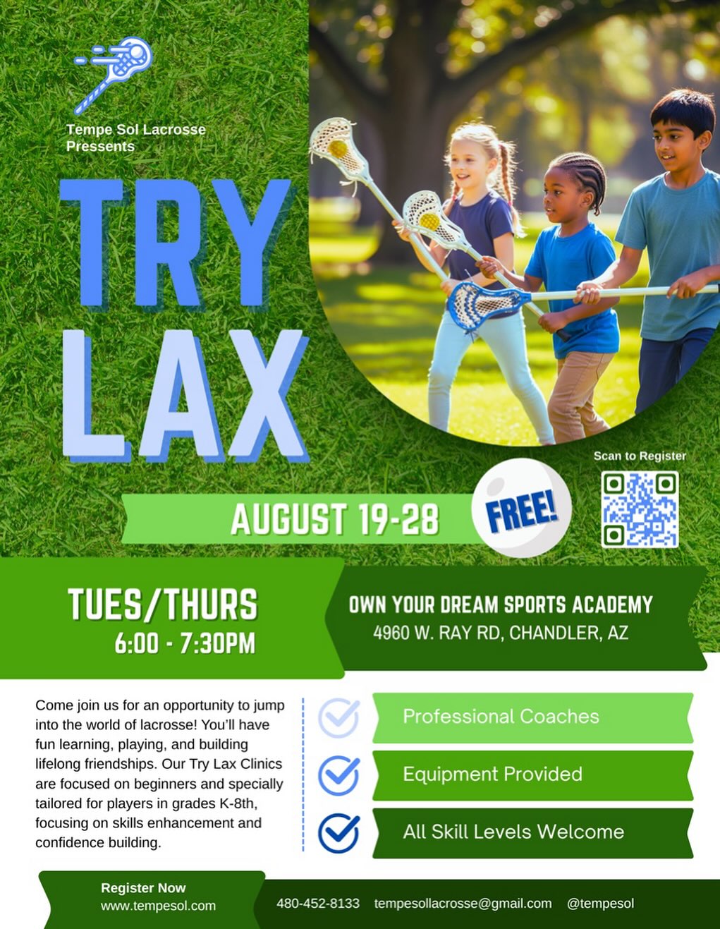 Want to learn lacrosse?! Please support our youth teams! If you know any K-8th girls or boys interested in trying/playing lacrosse, please let them know about these upcoming free clinics!!