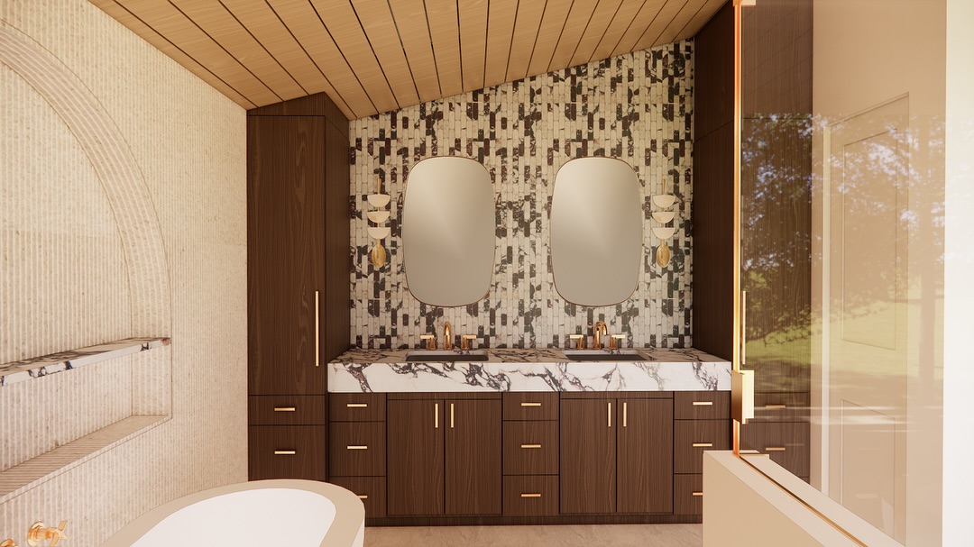 POV: You just stepped into your dream bathroom ✨
From warm walnut cabinetry to bold marble and luxe brass accents, the Grandview master bath was designed to feel like a five-star retreat without leaving home.
I can’t wait for this space to come to life!! What’s your favorite part?
#grandviewproject #luxurybathroom #dreambathroom #spabathroom #bathroomgoals #interiordesign #designinspo #homedetails #marblelove #organicmodern #wabisabistyle #wabisabiinteriors #boundbydesign