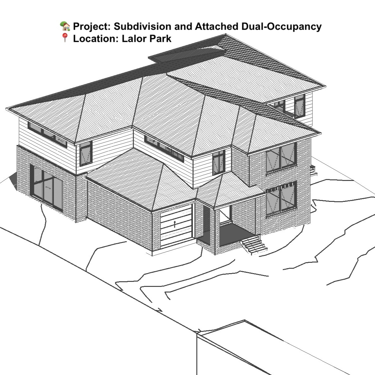 🏡 Project: Subdivision and Attached Dual-Occupancy
📍 Location: Lalor Park
✏️ Architect: ATRICON
🛠️ Builder: @gjgardnerhomesblacktown
• Brief: Client requested demolition of existing dwelling, subdivision of land to create two lots, and design for a home with attached granny-flat on the rear lot. Primary dwelling 4 bedrooms, 3 bathrooms, 1 garage. Secondary dwelling 2 bedrooms, 2 bathrooms.
• Site Conditions: 1018m2 lot with 18.29m frontage, with an average 7% fall from the rear to the front. Existing dwelling located centrally on the lot.
• Solution: Prepared and submitted application for demolition of existing dwelling and subdivision of the lot, utilising a battle-axe arrangement to mitigate relatively narrow frontage. Designed and lodged DA for a new primary dwelling with attached granny-flat on the rear lot, meeting all conditions of the client brief.