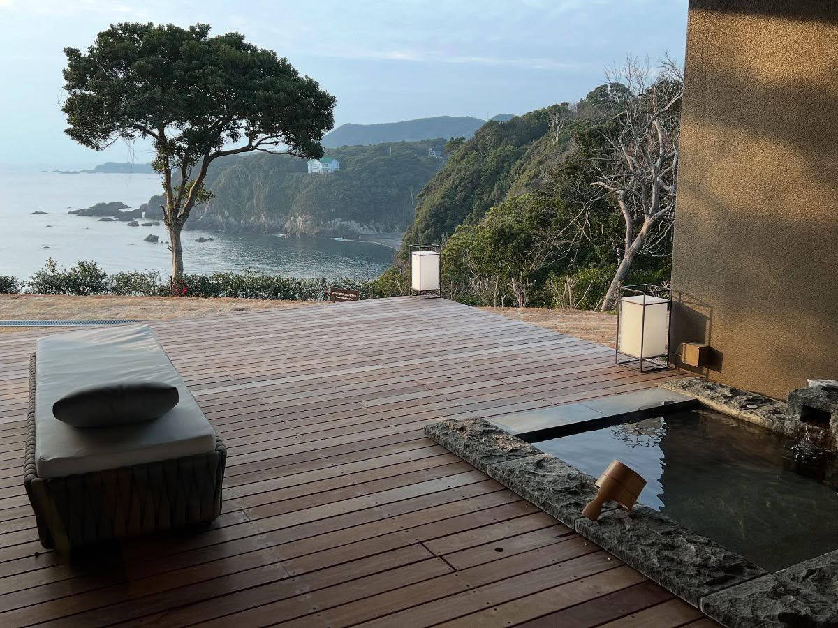 An important cultural Japanese custom is the onsen, a hot spring bath heated by geothermal activity with adjoining bathing facilities. Both therapeutic and sociable, stay in the water 20 minutes tops if you don’t want to get light-headed. Tattoos are prohibited in some onsen, though others are tattoo-friendly, and the springs are enjoyed naked after first showering.
Oyado The Earth offers a private open-air onsen in all rooms.
#japaneseonsen #oyadotheearth #iseshima #iseshimanationalpark #japan2025 #japan2025🇯🇵❄️ #japanlife #japantravelgallery #japantravelphoto #travelwriter