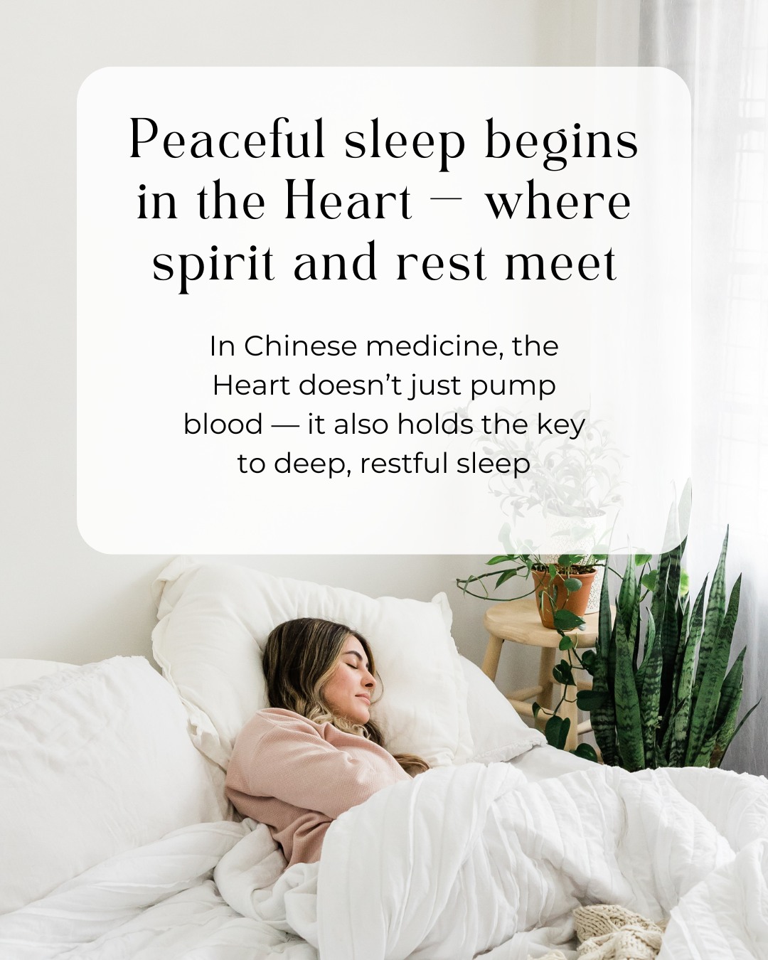 In Traditional Chinese Medicine, the Heart houses the Shen — our spirit, consciousness, and mental clarity. For sleep to come easily and feel restorative, the Shen must be calm and settled, like a child safely tucked in for the night.
When the Heart is imbalanced, the Shen becomes restless. You might find it hard to fall asleep, wake frequently, experience vivid dreams, or feel anxious as the night approaches. This can be caused by excess heat, emotional stress, or blood deficiency — all of which disturb the Heart’s ability to anchor the spirit.
✨ TCM sleep tips to nourish the Heart and calm the Shen:
- Wind down with intention. Dim the lights in the evening and turn off stimulating content an hour before bed — overstimulation can scatter the Shen.
- Sip a calming herbal tea. Teas with suan zao ren (sour jujube seed) or chamomile can gently settle the Heart and ease anxious thoughts.
- Go to bed before 11pm. According to the body clock in TCM, this gives the Heart and Liver time to restore and regulate the spirit while you sleep.
Acupuncture and herbal medicine can also help nourish the Heart, calm the Shen, and restore your natural sleep rhythms. By supporting the Heart, we invite in not just sleep — but true rest.
Because in TCM, sleep is sacred. It’s when your body repairs, your spirit regathers, and your Heart finds stillness.
If you’re lying awake at night, your Heart might be calling for support. Let’s work together to bring peace back to your sleep — and to your spirit.
#HeartAndShen #TCMSleepSupport #AcupunctureForSleep #RestIsMedicine #TCMSleepTips