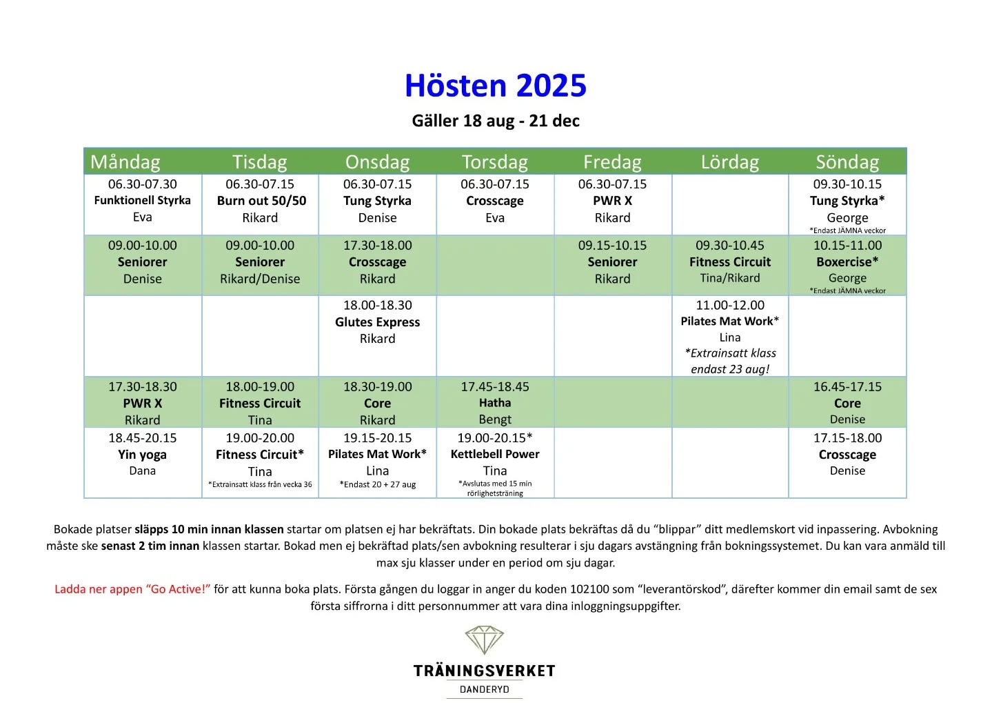 Såhär ser höstens schema ut! 🌞
Lite förändringar gällande pilates:
Lina kommer att bo utomlands större delen av terminen, därför ser det just nu ut som att Pilates endast kommer att bli av 20, 23 (extrainsatt klass) samt 27 aug. Vi tittar på alternativa lösningar för resten av terminen.
Nu kör vi på!