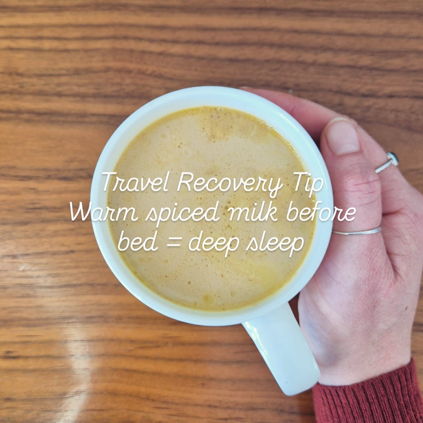 After weeks of travel and a body clock that didn’t know if it was sunrise or midnight, this little Ayurvedic ritual brought me back to deep, peaceful sleep. ✨
Warm Spiced Milk Before Bed isn’t just comforting - in Ayurveda, it’s grounding, nourishing, and the perfect way to calm the mind after long days (or long flights).
Here’s how I make mine:
1 cup unhomogenised cow’s milk
1/4 tsp cinnamon powder
1/4 tsp cardamom powder
1/4 tsp ginger powder
1 tsp raw sugar (or to taste)
1 tsp ghee (more if you want - helps with bowels)
1–2 strands of saffron
Method:
Gently heat the milk with the spices, sugar, and saffron. Once warm, stir in the ghee, pour into your favourite cup, and sip slowly.
Perfect for: post-travel recovery, restless nights, or anytime you want to feel cosy, grounded, and cared for. 💛
Save this for your next trip! ✈️
With love,
Jade x