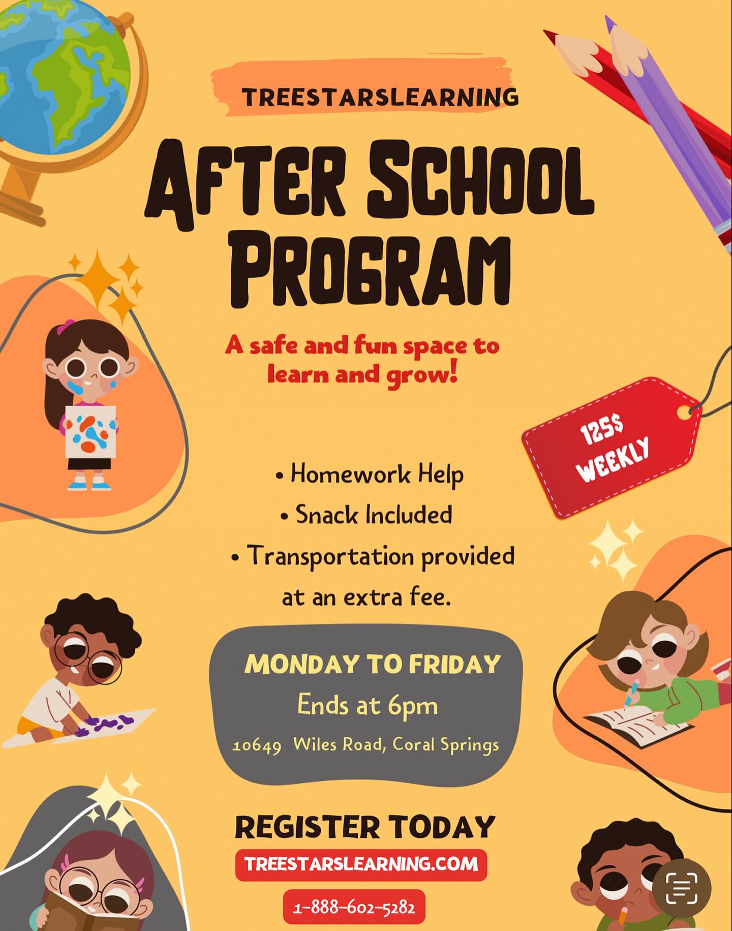 📢 Program Alert
After Care is here at Tree Stars Learning 🌟
✅ Homework help
✅ Fun indoor games
✅ Learning time
Open daily until 6 PM! 🎉