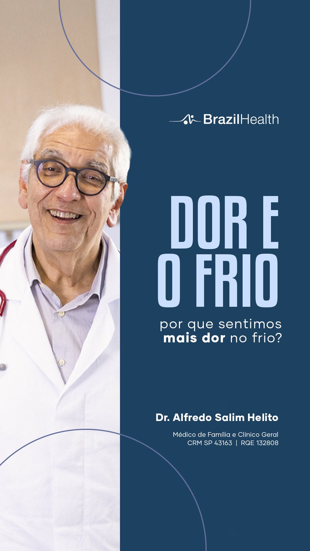 Durante as baixas temperaturas, muitas pessoas percebem que as dores musculares ou articulares ficam mais intensas. Mas você sabe por quê?
No vídeo, o Dr. Salim explica de forma clara como o frio afeta nosso corpo — e o que podemos fazer para aliviar esse desconforto.
Confira o vídeo para descobrir se você se identifica!
Dr. Alfredo Salim
Clínica Médica
CRM SP 43163 | RQE 132808