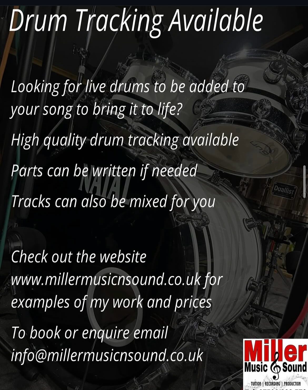 Send a message or email now for more info or to book your project in ๐ฅ
#millermusic #drums #drumming #drumtracking #studio #musicstudio #recording #production #drumkit #paisley #renfrewshire