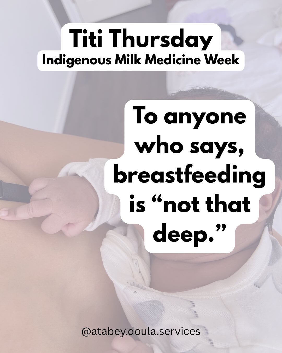 Breastfeeding despite all the ways society makes us think we can’t or shouldn’t without us even knowing.
I am grateful to have had a relatively easy journey from the first latch immediately after birth. I am grateful that everyday I choose continue to breastfeed because I want to, because my there were mothers in my lineage that faced countless obstacles affecting their ability to breastfeed, because I am radically reclaiming my roots, healing the generations before me and the generations that will come after me.
So if you ask me, if it’s “that deep” I will proudly say, yes, it’s even deeper.
#IMMW2025
#IndigenousMilkMedicineWeek2025
#UnapologeticallyIndigenous
#LoveLandbackLiberation