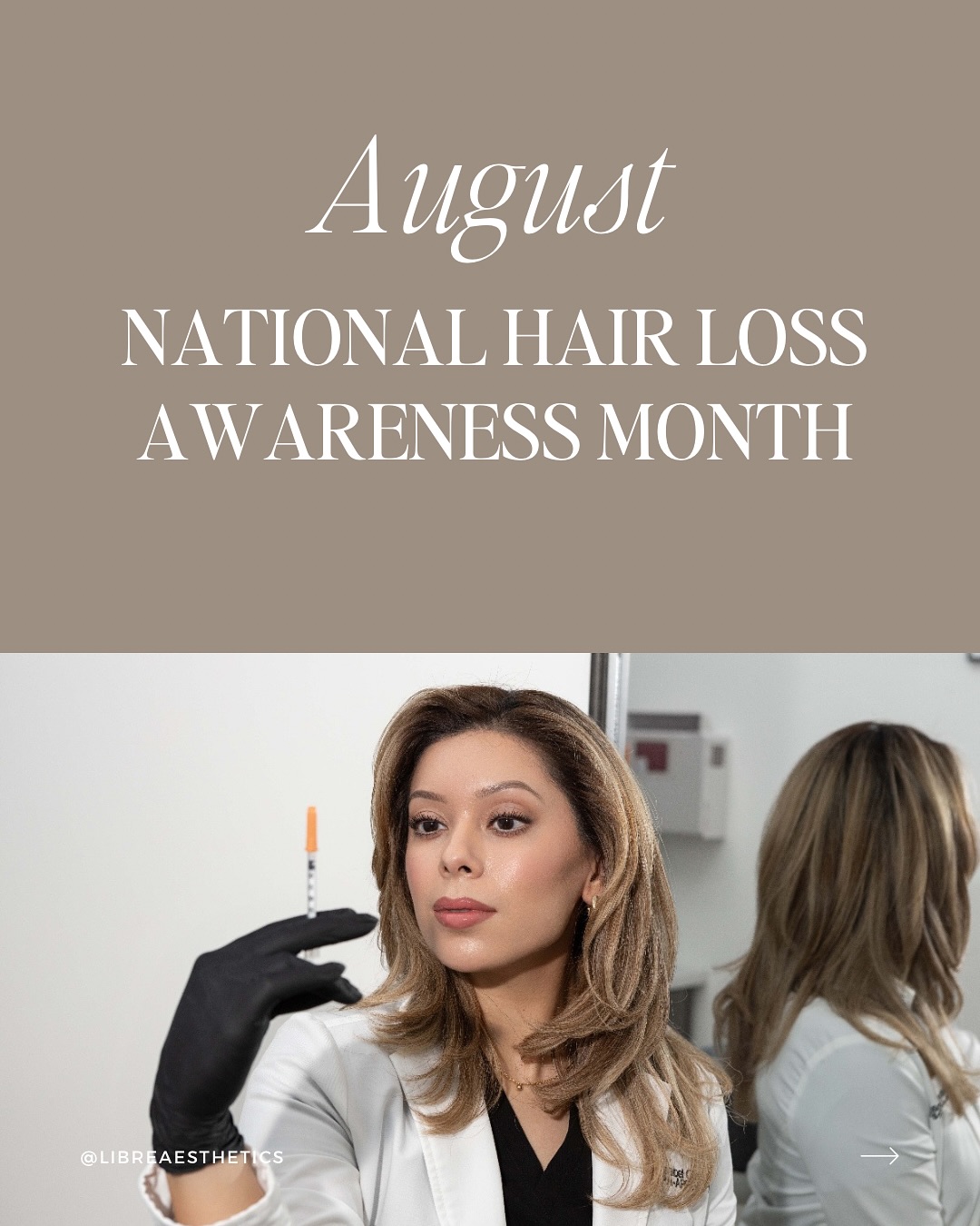 August marks National Hair Loss Awareness Month, a time to shed light on a condition that affects over 80 million men and women in the U.S.
Hair loss can be emotional, but you’re
not alone.
At Libré Aesthetics, we offer PRP Hair Restoration to help regrow hair naturally, improve thickness, and give you back the confidence you deserve.
🤍 Book your consult today, your future hair will thank you.
#HairLossAwareness #PRP #HairRestoration #LibreAesthetics #WheatonMedSpa