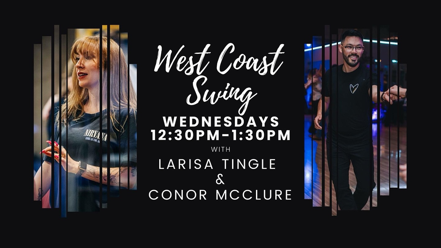 Join Larisa Tingle and Conor McClure every Wednesday from 12:30pm-1:30pm for an All-Levels West Coast Swing class at Starlight Dance Studio!
You should be familiar with the basics of West Coast Swing (push, pass, whip, tuck, etc) for both of these classes. If youâre not certain if youâre ready for the class, please get in touch with any questions that you have.
If youâre interested in accelerating your WCS journey, we also have a special offer on private lessons at Starlight right now to help you get ready for the dance floor as quickly as possible đ