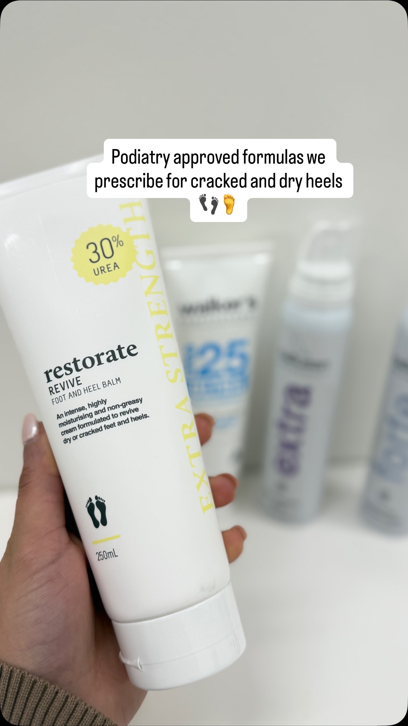 Suffering with dry and cracked heels? 👣We’ve got you covered! 😌
Our Podiatrist, Dana, talks about the different emollients we prescribe in clinic to treat dry and cracked skin! 🧴
Our favourites:
✔️ Restorate 30% Urea- Highly Concentrated Keratolytic that eats at dead skin cells and its thick application helps lock in moisture! 🫧
✔️ Walkers 25% Urea with Ceramides- for Moderate concerns and its ceramides to further enhance hydration and nutrition to the skin!
✔️Callusan Forte and Extra- For mild concerns, a Urea Foam infused with ceramides for an easy application that dries quickly with minimal residue!
How we treat cracked heels:
✔️ Thorough initial assessment and sharps debridement of any of the callus or thickened skin with our Deluxe Medi Pedis!
✔️ The correct prescribed emollient.
✔️ Regular Podiatry Care as per needed. Each person’s case varies!
To book an appointment, contact us on 📞 0452 185 243 or book online via our website at www.hiptosolepodiatry.au 💻.
DISCLAIMER:
The recommendations made in this video are by a licensed Australian podiatrist under AHPRA. This video is for educational purposes and is not to persuade you of any particular treatment. If you have any concerns, please see a registered podiatrist. Treatment results may vary, individualised assessment is required.