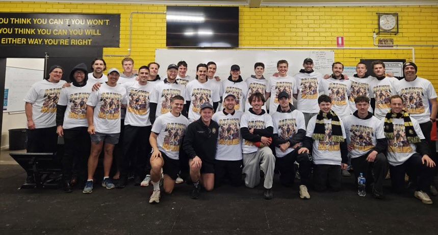 Speedy shirts and a paper banner. 200 games of Nathan Deans 💛🖤