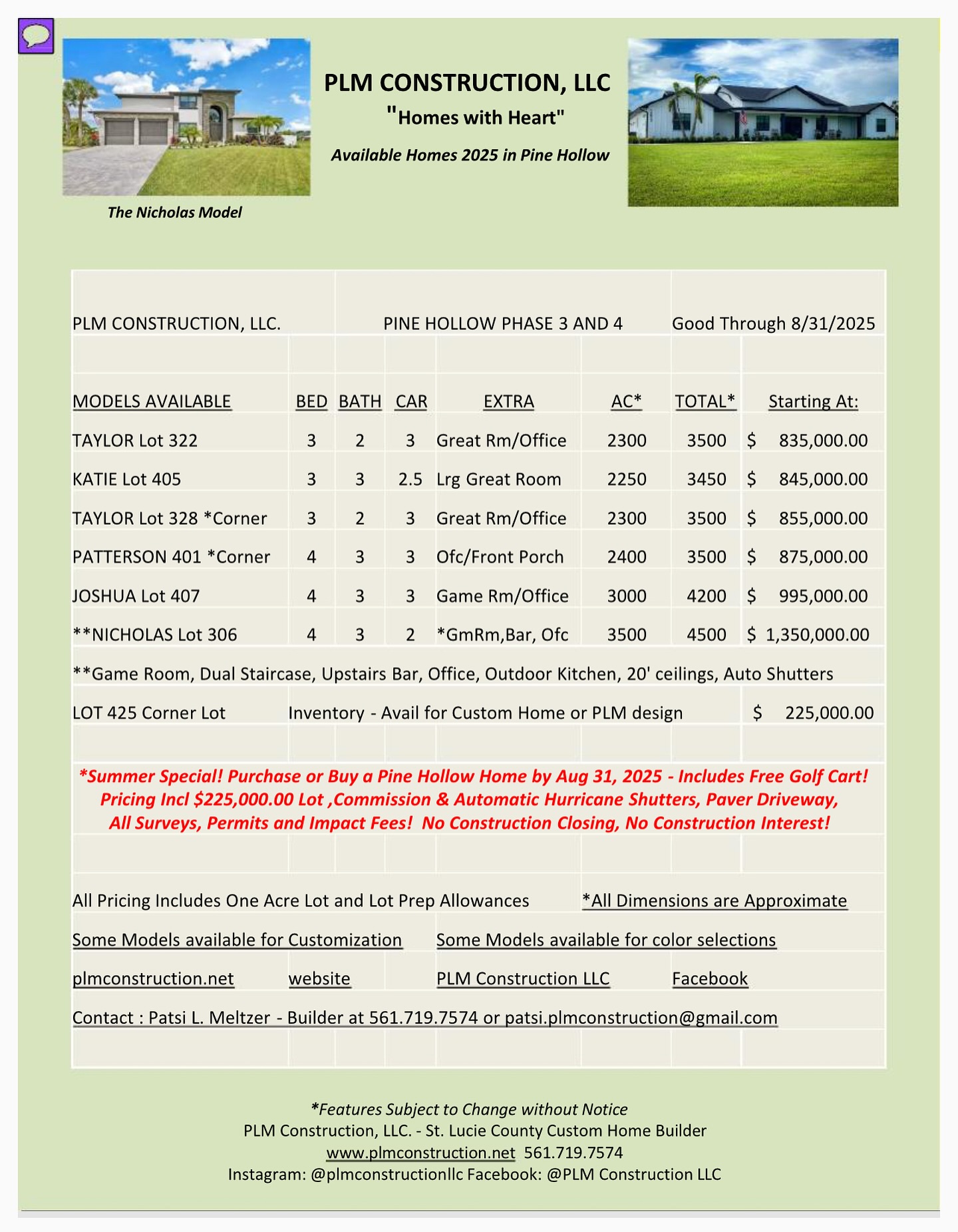 🏡✨ New Pricing + Summer Bonus! ✨🏡
We’ve just rolled out brand-new pricing on our gorgeous custom homes — and we’re making your summer even sweeter!
Now through August 31st, purchase your dream home and receive a FREE golf cart to cruise your new neighborhood in style. 🛺💨
📅 Don’t wait — this special ends soon!
.
.
.
.
#customhome #treasurecoast #treasurecoasthomes #newconstruction #construction #fortpierce #design #portsaintlucie #customcare #fl #lot #acre #realty #investment #mortgage #homeloan #newhome #hgtv #plmconstructionllc #builder #homedesign #newbuild #homesweethome #homedecor #homedecoration #reelsinsta #housereels #viralreels #explorepage #foryoupage