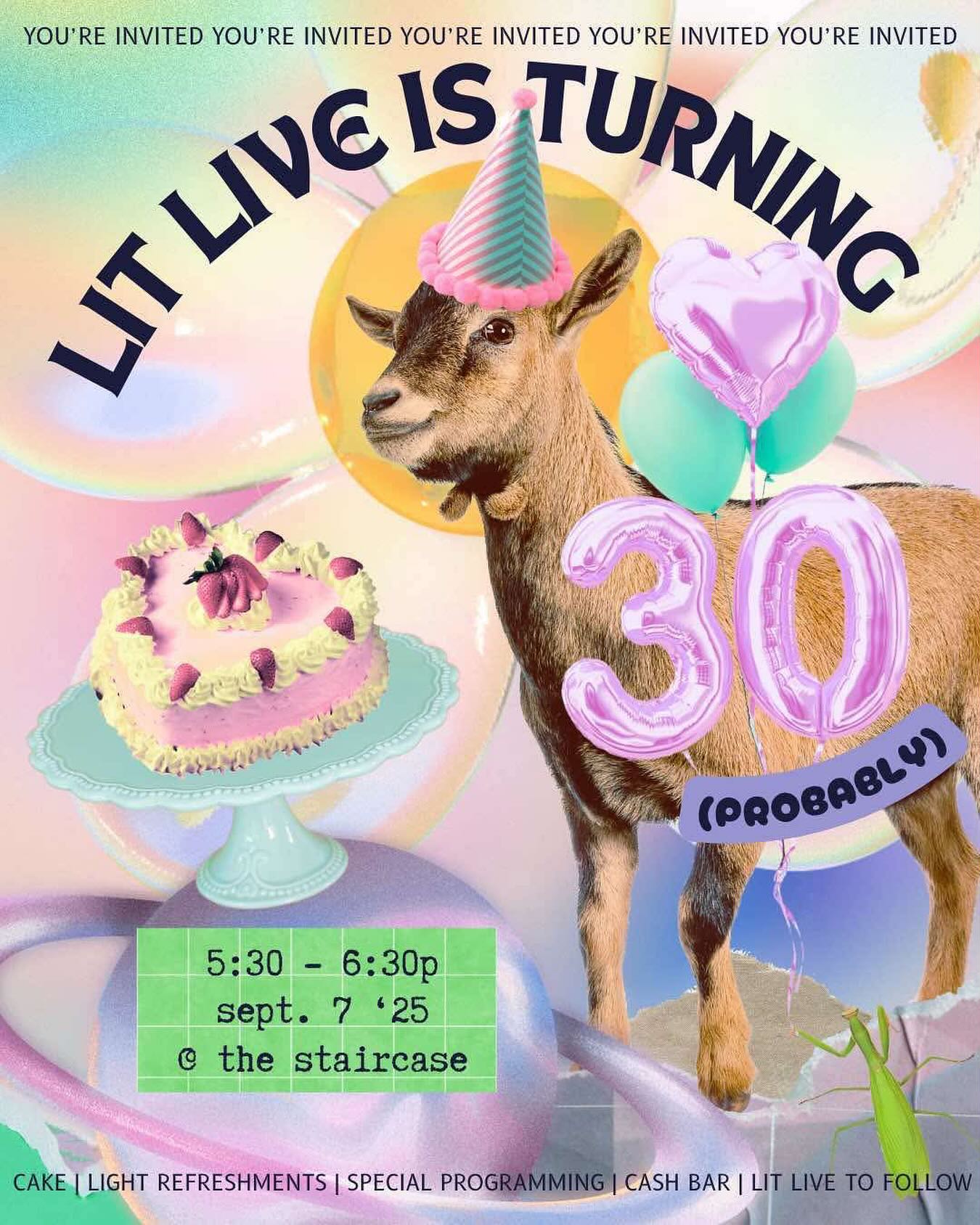 LIT LIVE IS TURNING 30!! 🥳 Well.. maybe. Ok, we’re not 100% sure when our actual birthday is (scholars are still debating), but thirty(ish) years of nurturing Hamilton’s literary scene deserves a celebration! Visit our website (link in bio) to let us know you’re coming to our party! And stay tuned for the 2025-26 Lit Live Season Opener announcement soon!! #litlive #canlit #hamont #readingseries