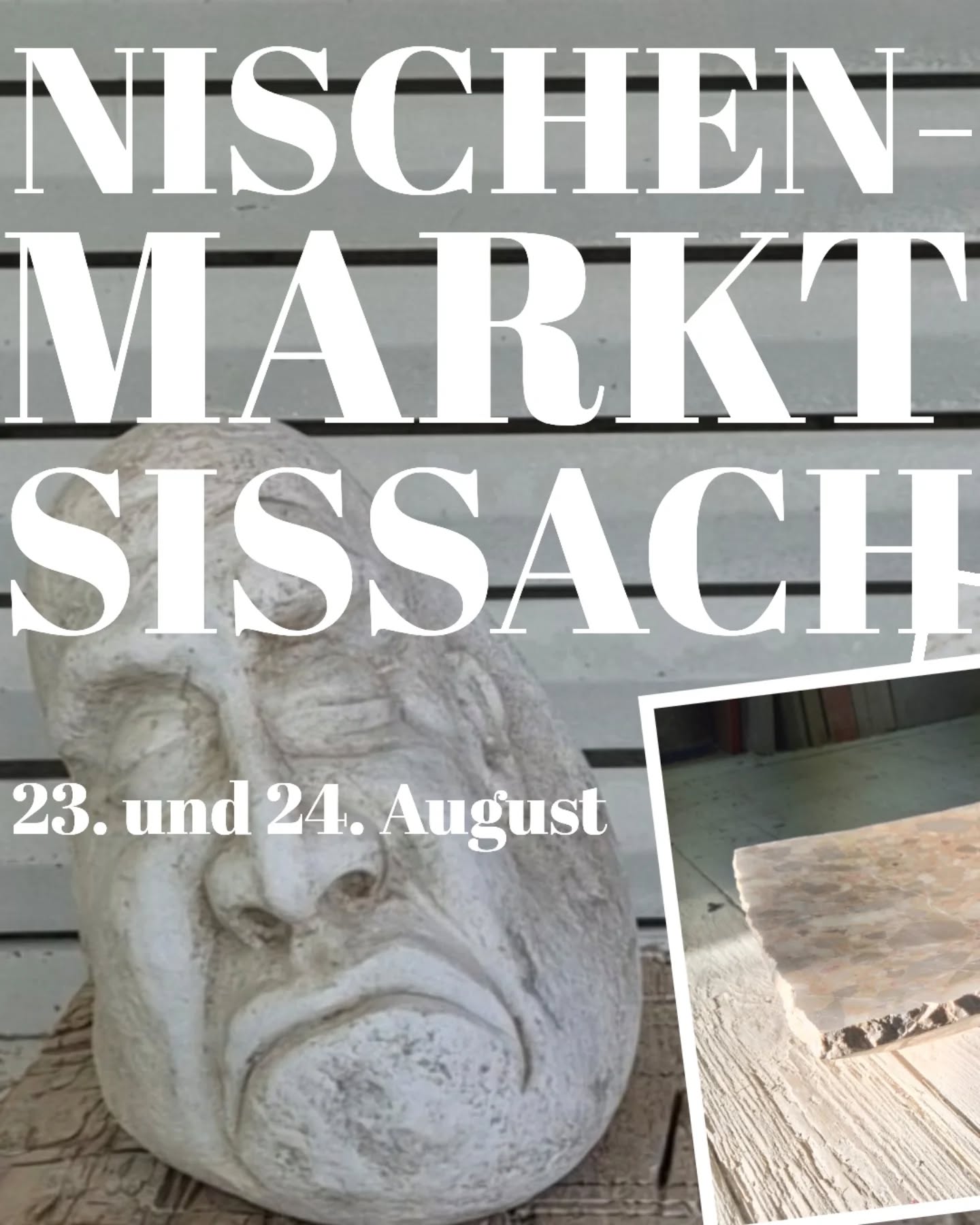 KOMMST DU AUCH?
Wir sind zusammen am NISCHENMARKT SISSACH, am 23. und 24. AUGUST!
Wir freuen uns auf Deinen Besuch!
Steinschalen
Bohrkernlampen
Steinskulpturen
Bedruckte Steine
Steinvasen
Lasergravierte Bilder, Untersetzer und vieles mehr