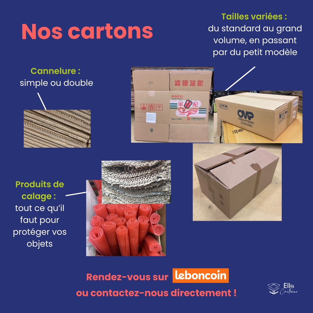 C'est la reprise pour Elle Cartonne 🎉
Vous déménagez bientôt ?
Pensez réemploi pour vos cartons d'emballage 📦
Elle Cartonne vous propose des dimensions variées pour emballer vos objets, vos vêtements. En simple ou en double cannelure selon la résistance nécessaire.
Et bien sûr, des produits de calage ! Calage en cartons réemployés, papiers bulle, papiers kraft ou feutres.
Contactez-nous pour que l'on prépare un kit pour votre déménagement
ou allez faire un tour sur notre page Leboncoin (lien en bio) pour trouver votre bonheur.
A très vite !
#déménagement #villeurbanne #lyon #cartons #reemploi