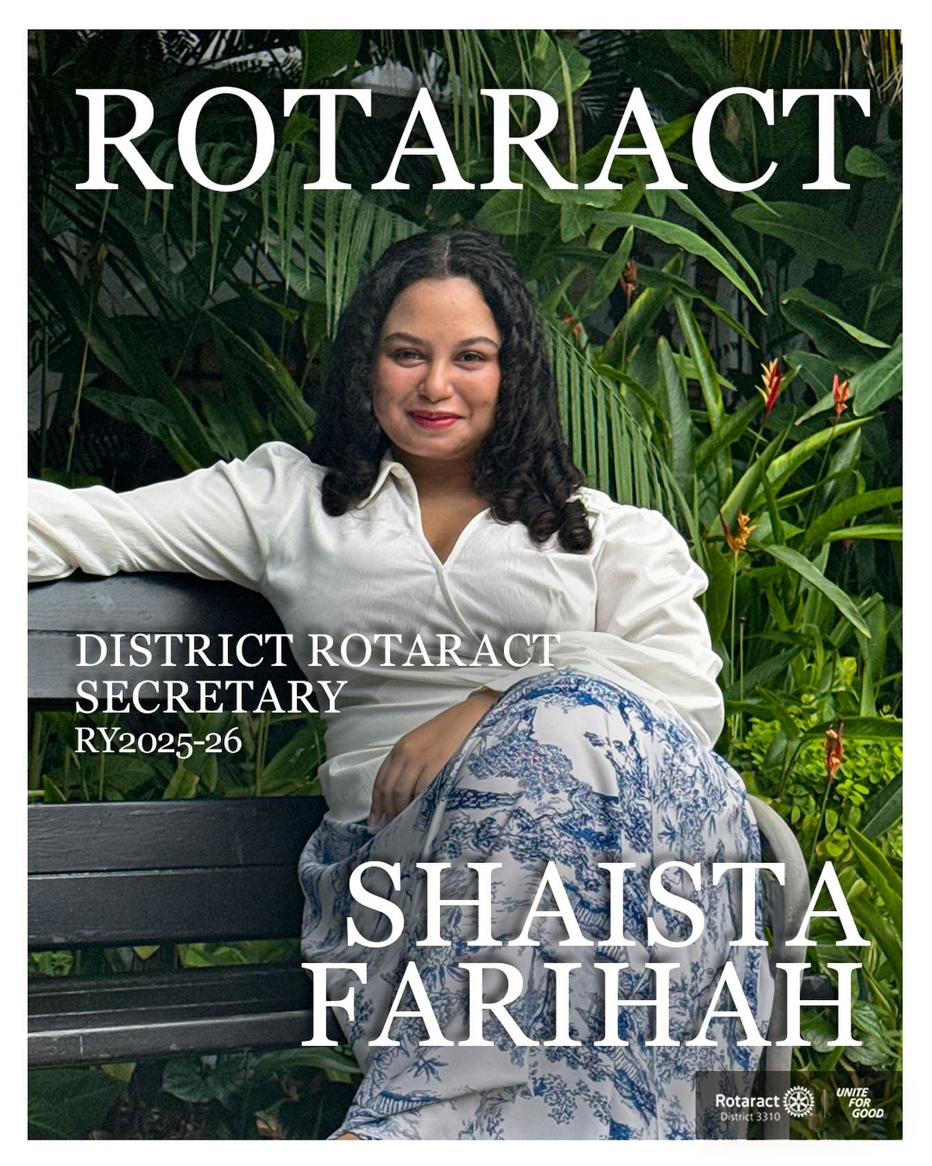 ✨ Meet Shaista Farihah, our District Rotaract Secretary for RY2025-26!
From the Rotaract Club of Ngee Ann Polytechnic, Shaista steps into her fourth year of Rotaract with a track record of impeccable organisation and eye for detail🌟
🥴 Fun Fact: “Will physically stay calm in a crisis, but will internally panic – crashes out after.”
📂 District Rotaract Journey:
• District Rotaract Secretary RY2025-26
• District Rotaract Community Service Director RY2024-25
💫 District Rotaract Highlights:
• Conference Head for Joint District 3300-3310 Rotaract Conference RY2024-25
• Organising Chair – District Rotaract Learning Assembly RY2024-25
Shaista’s dedication and sharp organisational skills ensure that every district initiative runs seamlessly, empowering our members to focus on making an impact where it matters most💡
#Rotaract #RotaryInternational #RACD3310 #UniteforGood #BecomingMorethroughService