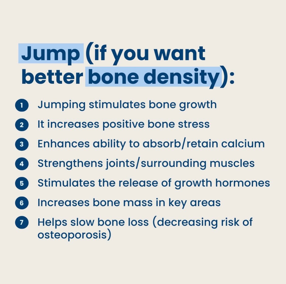 PSA: add some jumps to your HIIT workouts, or a few jumps on your walks. They don’t have to be onto a box, or over a fence. Just getting your feet off the ground together will do. Your bones will thank you. 💪
