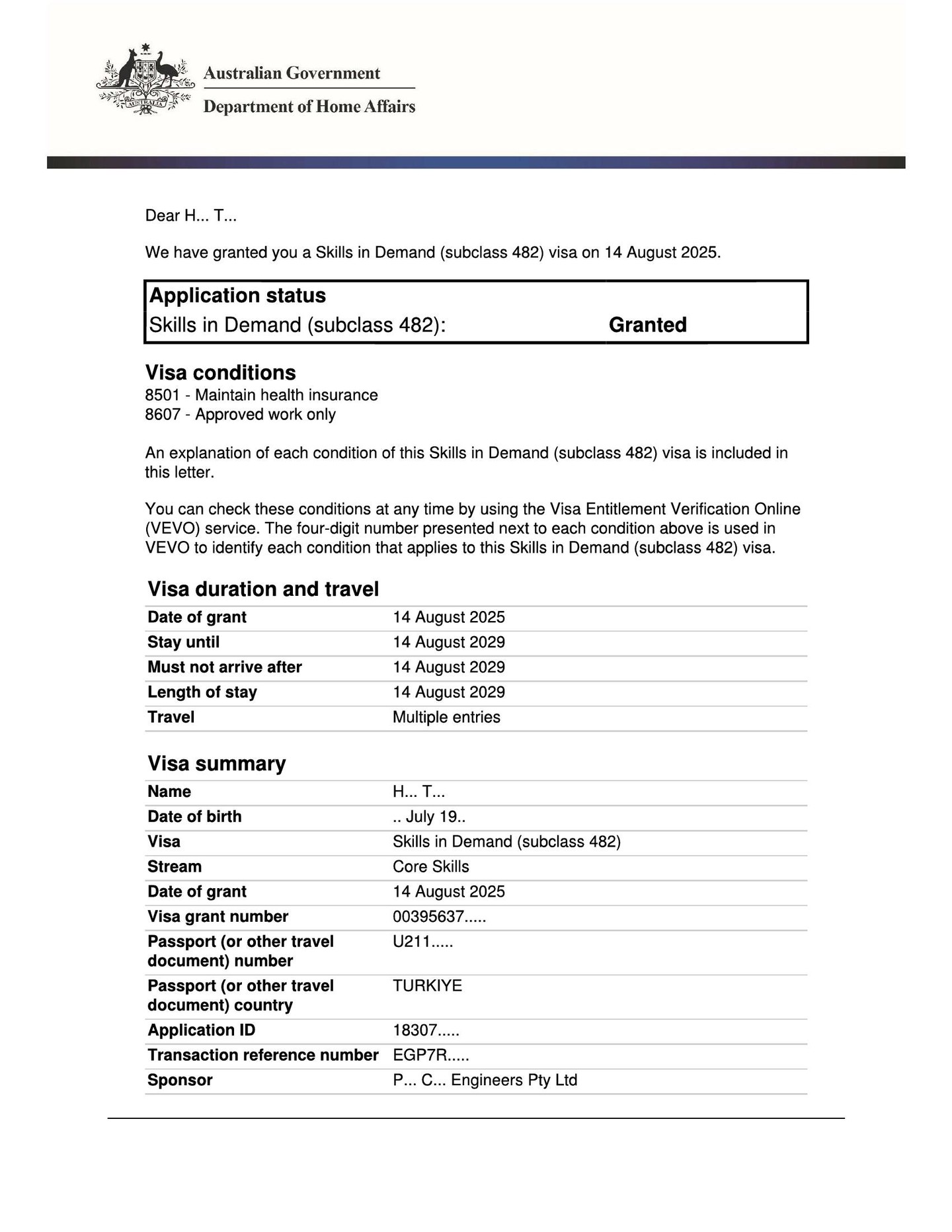 Subclass 482 Visa Granted!
It’s great to see the Department has started granting work sponsorship visas again.
If you have at least 1 year of work experience and relevant education in an occupation from the Core Skills Occupations List, and you’ve found an employer willing to sponsor you. This visa will let you work and live for up to 4 years. Better yet, this visa leads to permanent residency.
Don’t hesitate! Contact me today to discuss your eligibility and start your application.
Ilgin Azazi – Registered Migration Agent (MARN 2318123)
info@visa-australia.com.au
0434 378 619 (WhatsApp)
www.visa-australia.com.au
#482visa #WorkVisaAustralia #EmployerSponsorship #MigrationAgentAustralia #VisaAustralia #WorkInAustralia #SkilledMigration #VisaGrant #AustraliaJobs #WorkSponsorship#Marn2318123#IlginAzazi