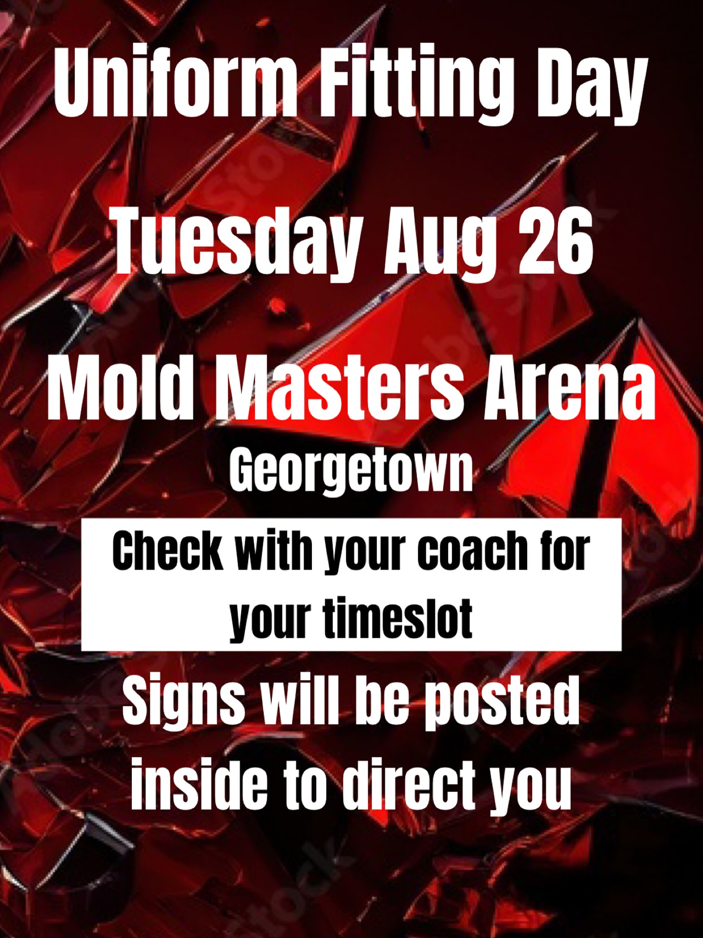 Its time to order new gear!
Our rep team uniform fitting night will be Tuesday Aug 26 for teams 14U-18U (younger teams will be sized later in Sept)
MOLD MASTERS ARENA 6:30-9pm -check with your coach on your team timeslot.