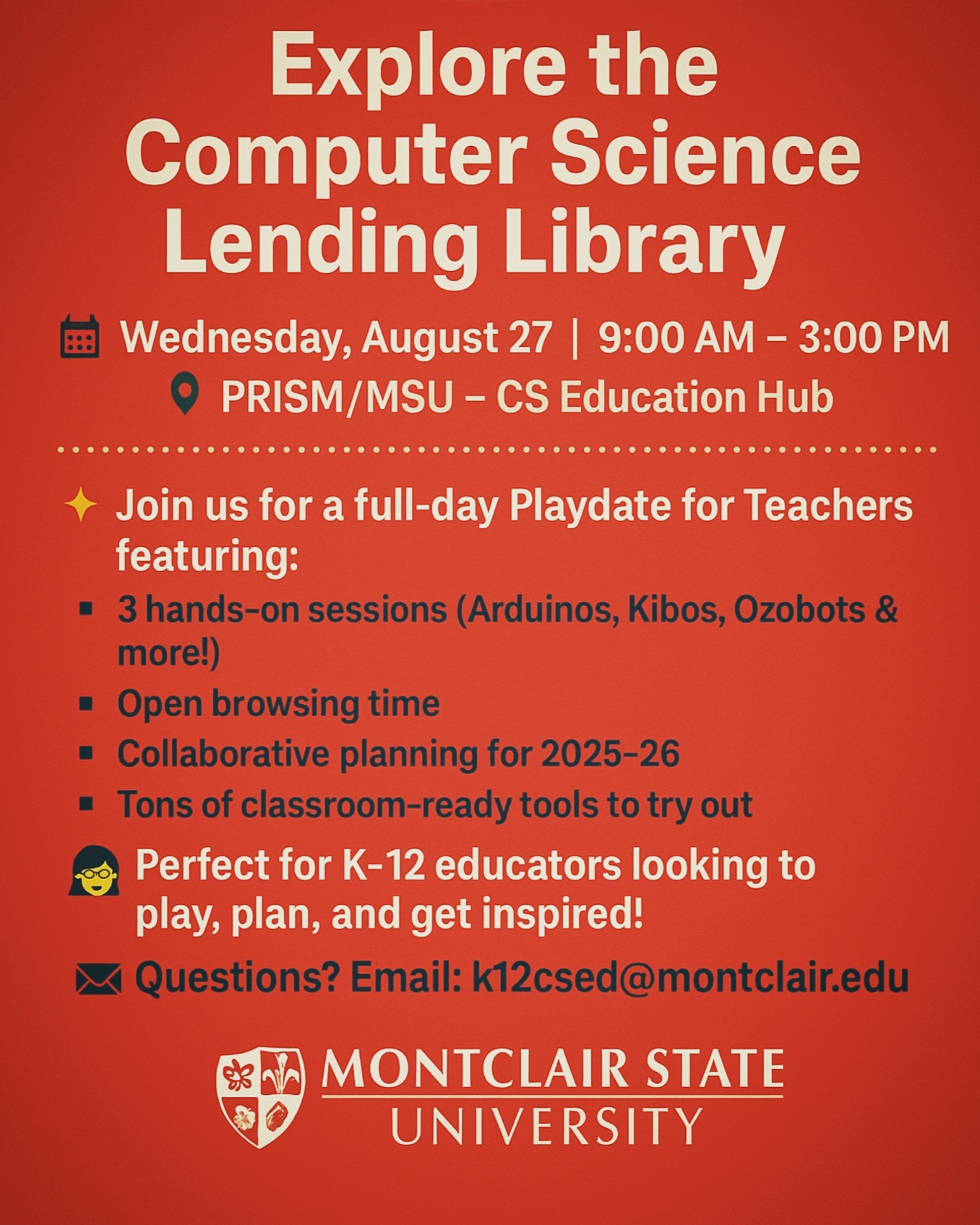 ✨ Don’t miss out! If you haven’t registered for our Lending Library Playdate yet, click the link to save your spot.
📚 Join us for a day of hands-on learning! Register now for the Lending Library Playdate using the link below.
🚀 Secure your spot today! Click the registration link to sign up for our Lending Library Playdate.
🌟 Have you registered yet? There’s still time to sign up for our Lending Library Playdate through the link below.
https://docs.google.com/forms/d/e/1FAIpQLSfDNzgvGVjVbcMAK7Na3A5fi-xLCP4hWX0o0UKSJ6ECDgbiKQ/viewform