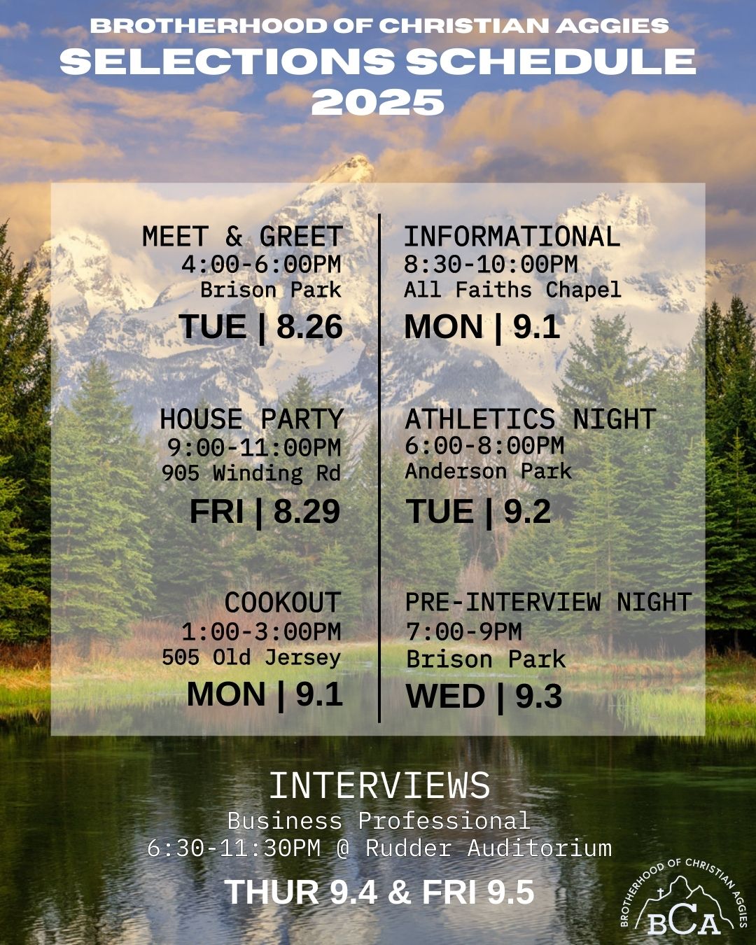 Fall Selections Schedule - we're excited to meet y'all!
Romans 12:5
rush bca