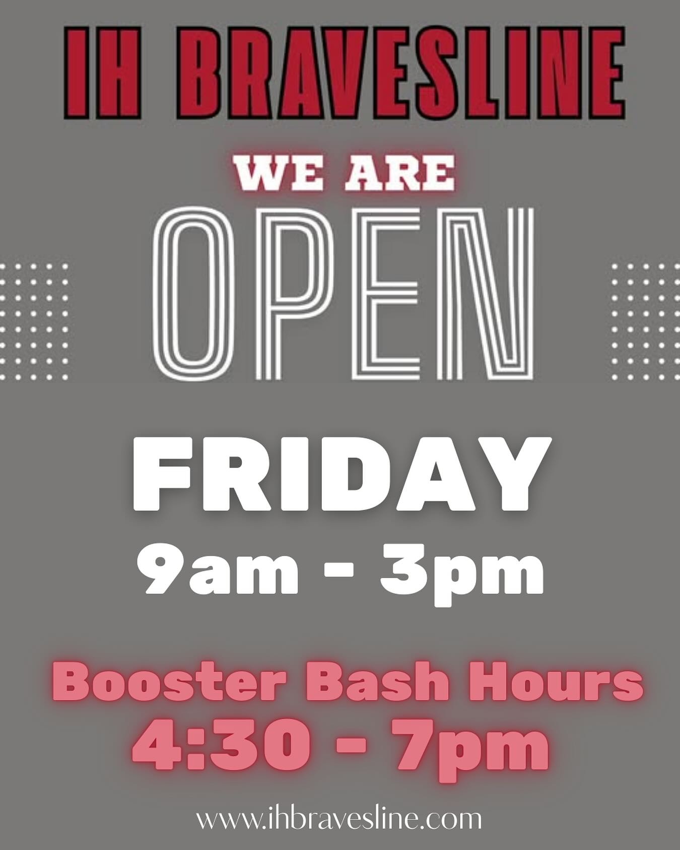 IH Bravesline OPEN today with special BOOSTER BASH hours, 4:30 - 7pm. Tonight’s game: WHITEOUT POP into Bravesline and checkout the new gear❕