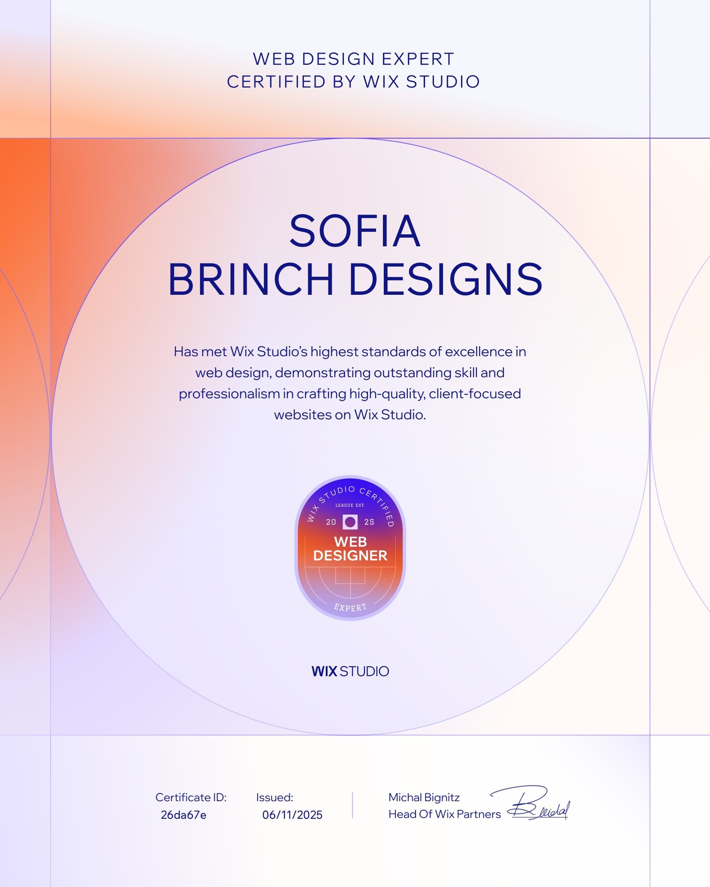 Stolt och tacksam. Certifierad Wix Studio Designer. #sofiabrinchdesigns #wixwebsitedesigner #wixwebsite #wixpartner #wix #webbdesign #webbdesigner #grafiskdesign #logodesign #webdesign #graphicdesign #webdesigner