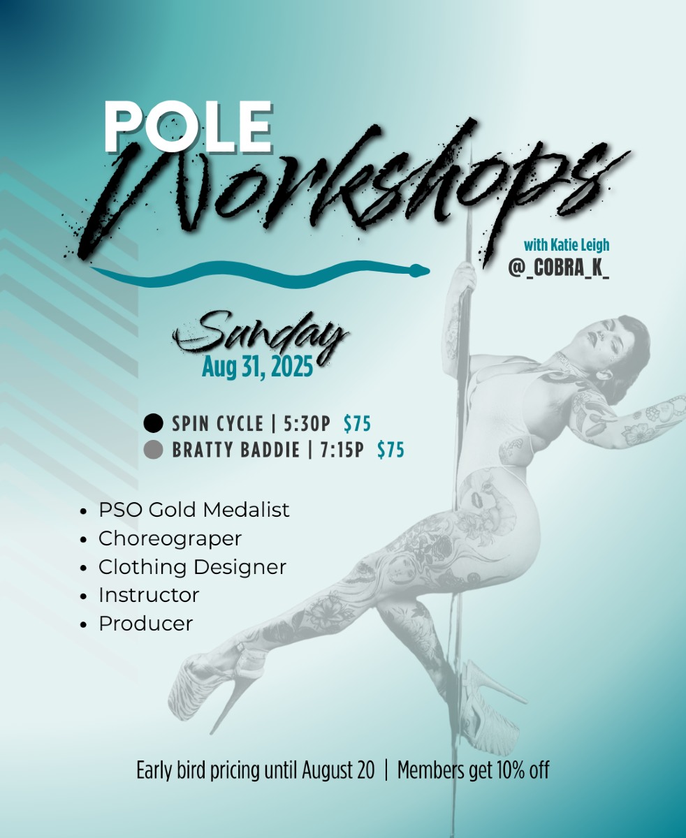 🚨 TWO back-to-back pole workshops with @_cobra_k_ this August 31! 🚨
✨ 5:30–7:00 PM — SPIN CYCLE
Advanced beginner / Intermediate
Unleash your inner flow with slow, gooey movements and captivating choreography on the spin pole. We’ll focus on low-to-the-ground spins, fluidity, and grace while building your confidence, strength, and style. Heels are fun but not required; knee pads are suggested.
📌 Sign up: https://f.mtr.cool/frqpxmaght
🔥 7:15–8:45 PM — BRATTY BADDIE
Intermediate / Advanced
Channel your inner brat with this fast-paced, hardstyle-focused static pole class. Master foundational tricks, fierce transitions, kips, flips, and dynamic choreography that will push your skills to the next level. Knee pads + closed-toe heels recommended.
📌 Sign up: https://f.mtr.cool/wdeolkpwoe
💃 Instructor: Katie Leigh (@_cobra_k_ ) — professional dancer, choreographer, co-producer of Enter the Garden, founder of Slow Drip Polewear, and multi-award-winning pole competitor with 7+ years of experience.
📍 Date: August 31
💲 $75 per person, per class
👥 Max 12 students per class
Spots are limited — secure yours now and train with one of the best!
#poleworkshop #polestudio #poleschool #poledancefitness #poledancing #poledancersofig #poledancersofinstagram #spinpole #staticpole #poletricks #polechoreography #polelife #poledancenation #poletraining #polefit #polefam #polelove #poleinspiration #poledancenation #altitudefrisco