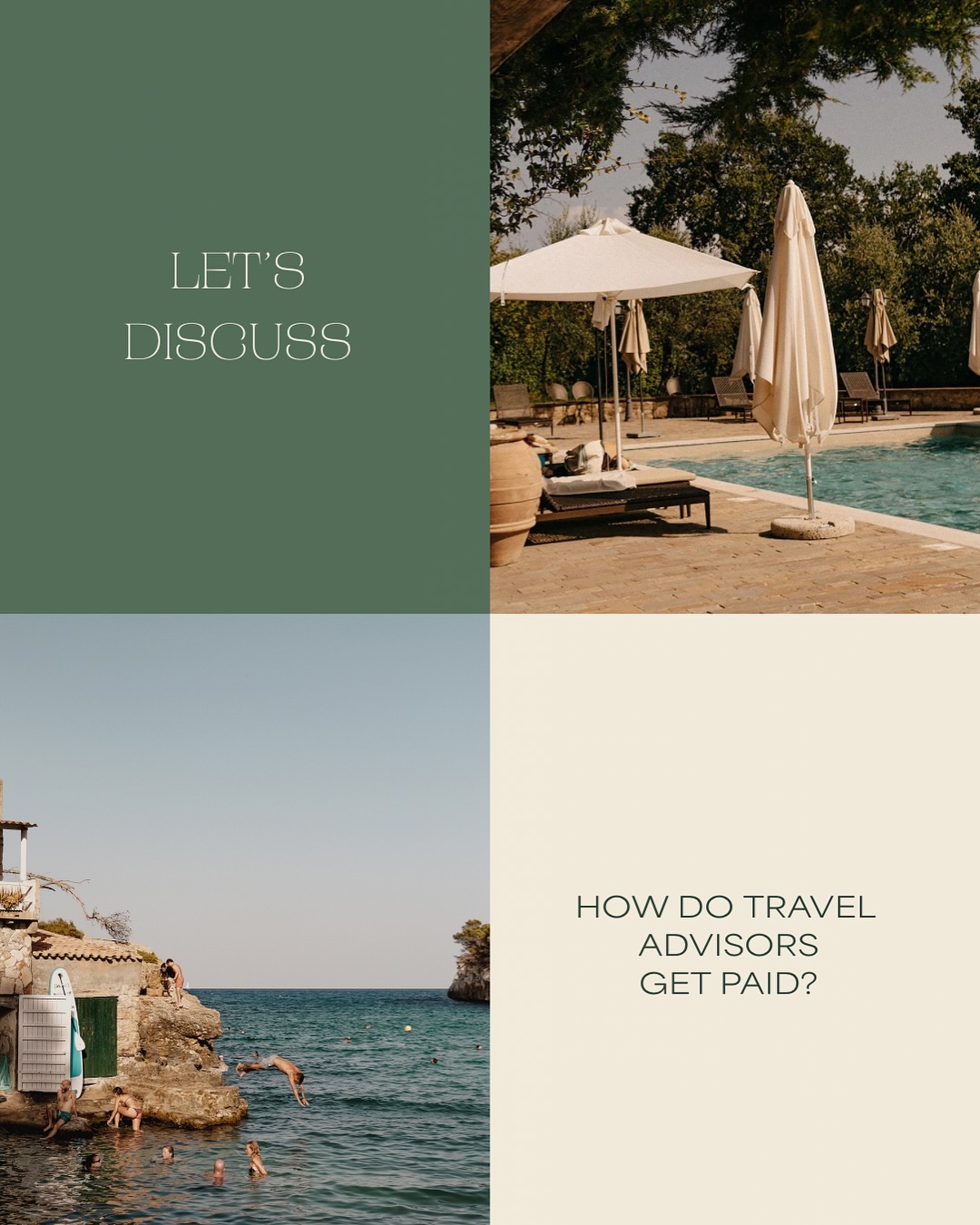 ✈️ Wait… how do travel advisors actually get paid?
This is one of the biggest questions I get as a travel planner, so let’s clear it up.
When you book with Kirgo Travel, you don’t pay me a fee for most trips. Instead, hotels, cruise lines, and tour partners pay me a commission after you travel. That means you get the benefit of a personal advisor, access to upgrades + perks, and someone in your corner when plans change—without spending more than if you booked on your own.
Think of it this way: you get a stress-free, curated trip designed around your style of travel, while the partners we book with cover my payment. It’s truly a win-win.
So next time you’re dreaming about your next getaway… why go it alone when you can have Kirgo Travel on your side? ✨💌