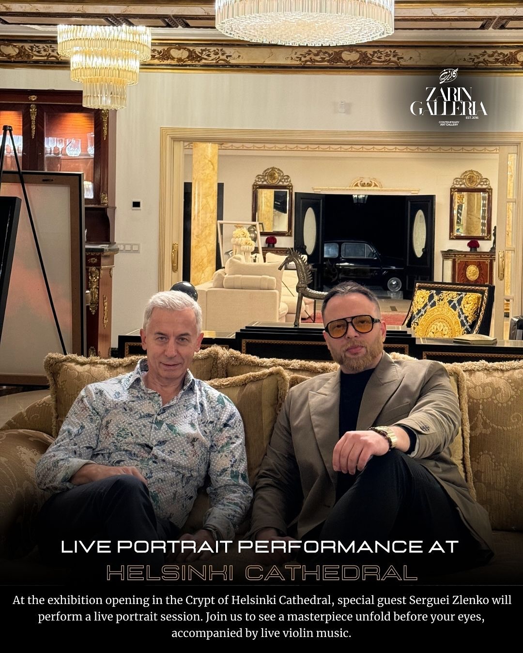 We are proud to present the International Art Exhibition at the Crypt of Helsinki Cathedral
As part of our grand opening, we are delighted to welcome Serguei Zlenko, a renowned artist, as our special guest. He will present a live portrait painting performance during the opening.
🎻 Accompanied by live violin, this unique moment will bring art and music together, creating an unforgettable atmosphere inside one of Helsinki’s most iconic spaces.
Join us for this one-of-a-kind experience:
📍 Crypt of Helsinki Cathedral
📅 Monday, 18th of August
🕔 17:00 – 19:00
Don’t miss the chance to witness art in the making and connect with the artist in person.
#InternationalArtExhibition #LiveArt #PortraitPainting #ArtPerformance #SergueiZlenko #ZarinArtGallery #HelsinkiArt #HelsinkiEvents #HelsinkiCathedral #CryptGallery #ArtAndMusic #ArtInTheMaking #LivePainting #ContemporaryArt #Vernissage #ArtOpening