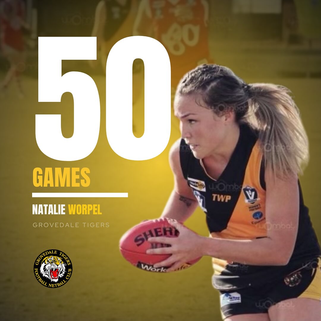 Congratulations to Natalie Worpel and Janessa FitzGerald who both played in their 50th senior football game for the Grovedale Tigers last Sunday. Well done girls 💛🖤