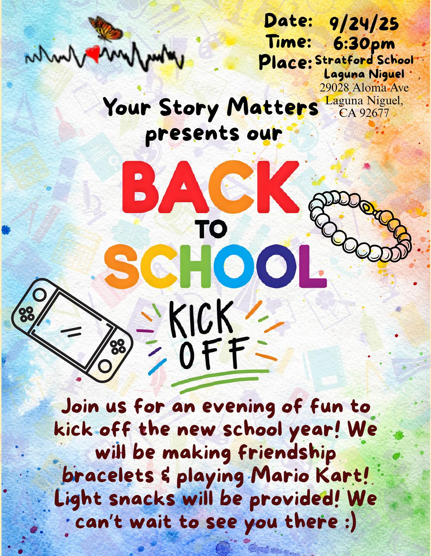 📚✨ Back to school doesn’t have to mean boring — we’re kicking it off the right way! 🎉 Join us for an evening full of friendship bracelets, Mario Kart battles