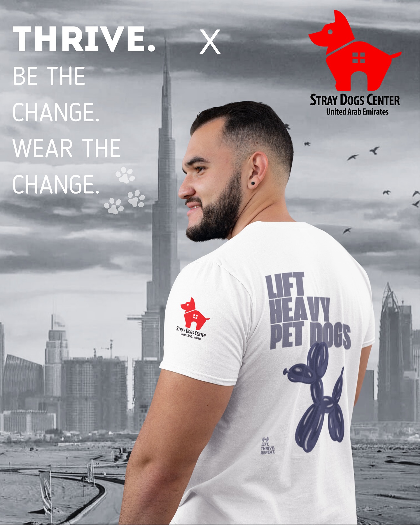 🐾 Thrive. X Stray Dogs Center 🐾
Lift with purpose! 🐶 💪🏼
Stray Dogs Center (SDC) is a non-profit animal welfare organisation founded in 2013. They Rescue, Rehabilitate and Rehome abused, abandoned, neglected, and forgotten stray animals in the UAE under a strict “no kill” policy. Today, their shelter is home to 1,500 rescue dogs, 15 cats, and a few wonky donkeys.
Thrive has partnered with Stray Dogs Center United Arab Emirates to raise awareness and funds for their incredible work. 💪🐶 Every dirham of profit from this T-shirt goes directly to SDC.
Be the change. Wear the change. Support the cause. ❤️
Order at yourthrivehq.com
#ThriveTogether
#StrayDogsCenter
#ThriveXSDC
#LiftHeavyPetDogs
#BeTheChange
#WearTheChange
#SupportTheCause
#CrossFitForACause
#ThriveApparel
#ThriveCommunity
#RescueRehabRehome
#AdoptDontShopUAE
#AnimalRescueUAE
#RescueDogsOfInstagram
#CrossFitDubai
#DubaiFitnessCommunity
#StrongForStrays
#CrossFitApparel
#ThriveStrong
#NoKillPolicy
#DogsOfDubai
#ThriveBrand
#ThriveForGood
#RaiseAwareness
#ThriveWithPurpose