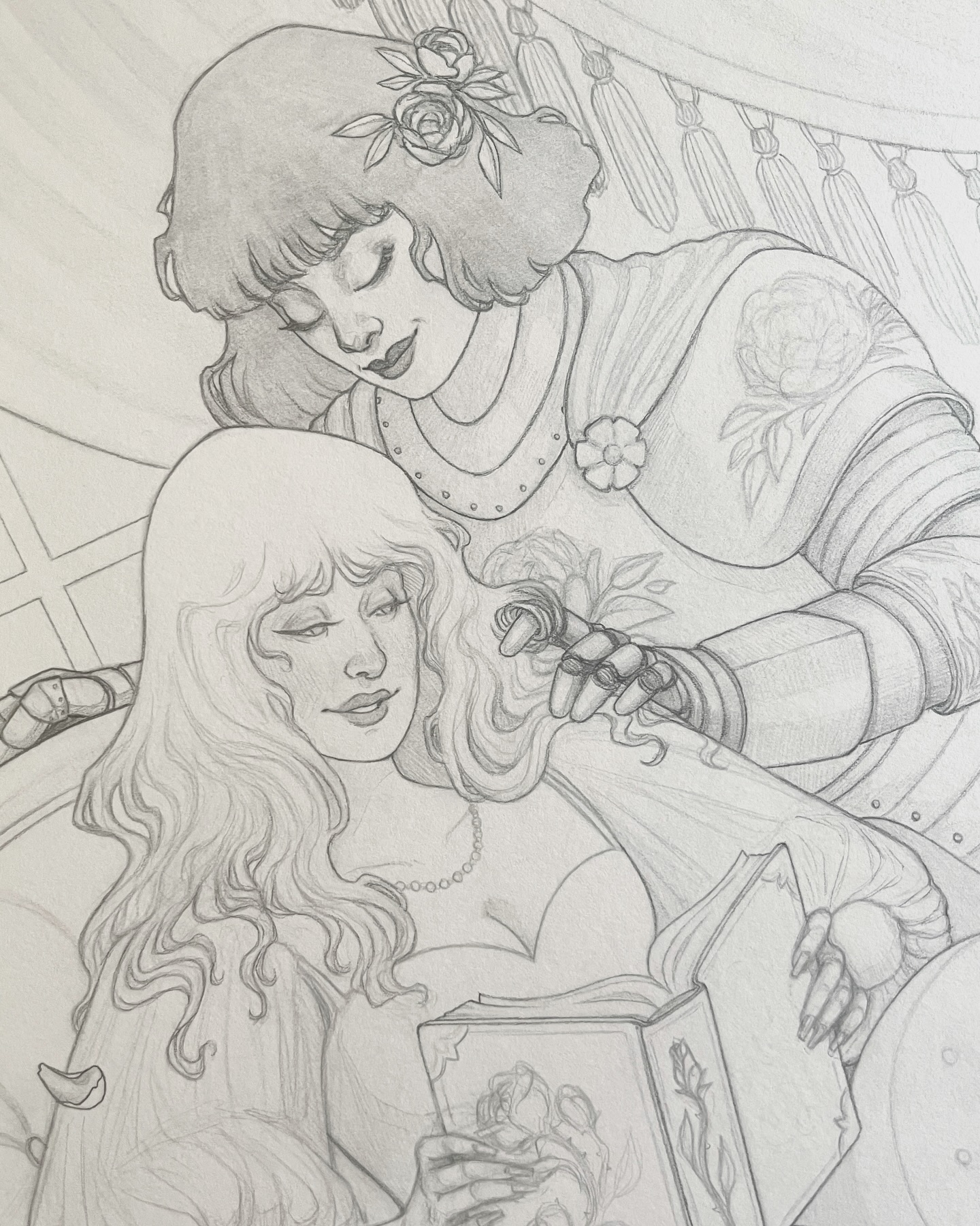 💕 I’ve been reading a lot of fantasy romance this year, so of course it’s showing up in my art too! ✨📚
I’m always open for more book recommendations, so if you’ve been reading something good, let me know! 📖
I mostly read fantasy titles, but I dip my toes outside of that box every now and then. I like a good mystery, anything regarding myths, folklore, or fairytales, self-improvement/business reads, some gothic horror, occasional sci-fi, and light-hearted palette cleansers. I also like reading new things I hadn’t known about before!
#fantasyart #fantasyromance #romantasy #drawing #pencildrawing