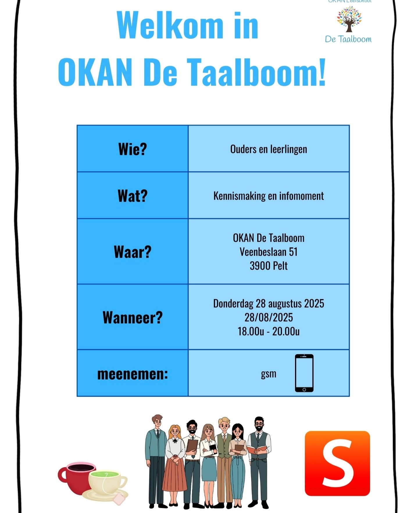 Ben je al ingeschreven in OKAN De Taalboom?
Dan zien we jullie (leerling+ouders/begeleiders/voogden) graag op onze info-avond! ๐คฉ