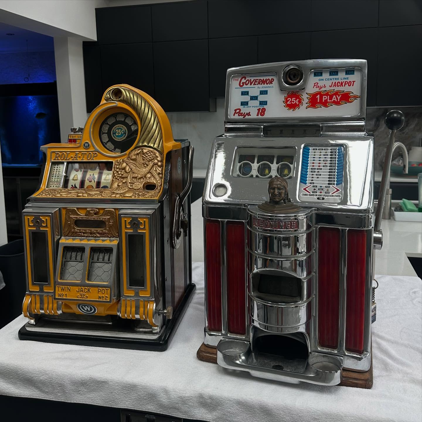 Two absolutely gorgeous and very desirable machines sold this week!
A rol-a-top birds of paradise, and a Jennings light up Governor.
If there’s something you are after, PM us, we probably have it!
#slotmachine #slotmachines #slotmachines🎰 #vintageslot #vintageslotmachine #vintageslotmachines #onearmbandit #onearmedbandit #coinop #coinoperated #vintagecoinop #vintagecoinoperated #pennyarcade #vintagepennyarcade #antiqueslotmachine #antiqueslotmachines #antiqueslots #antiqueslot #casino #retroarcade #vintagecasino #antiquecasino #casinoslotmachine #casinomontecarlo #casinoslots #vintagevegas #jenningsslotmachine #watlingslotmachine #rolatop #birdsofparadise