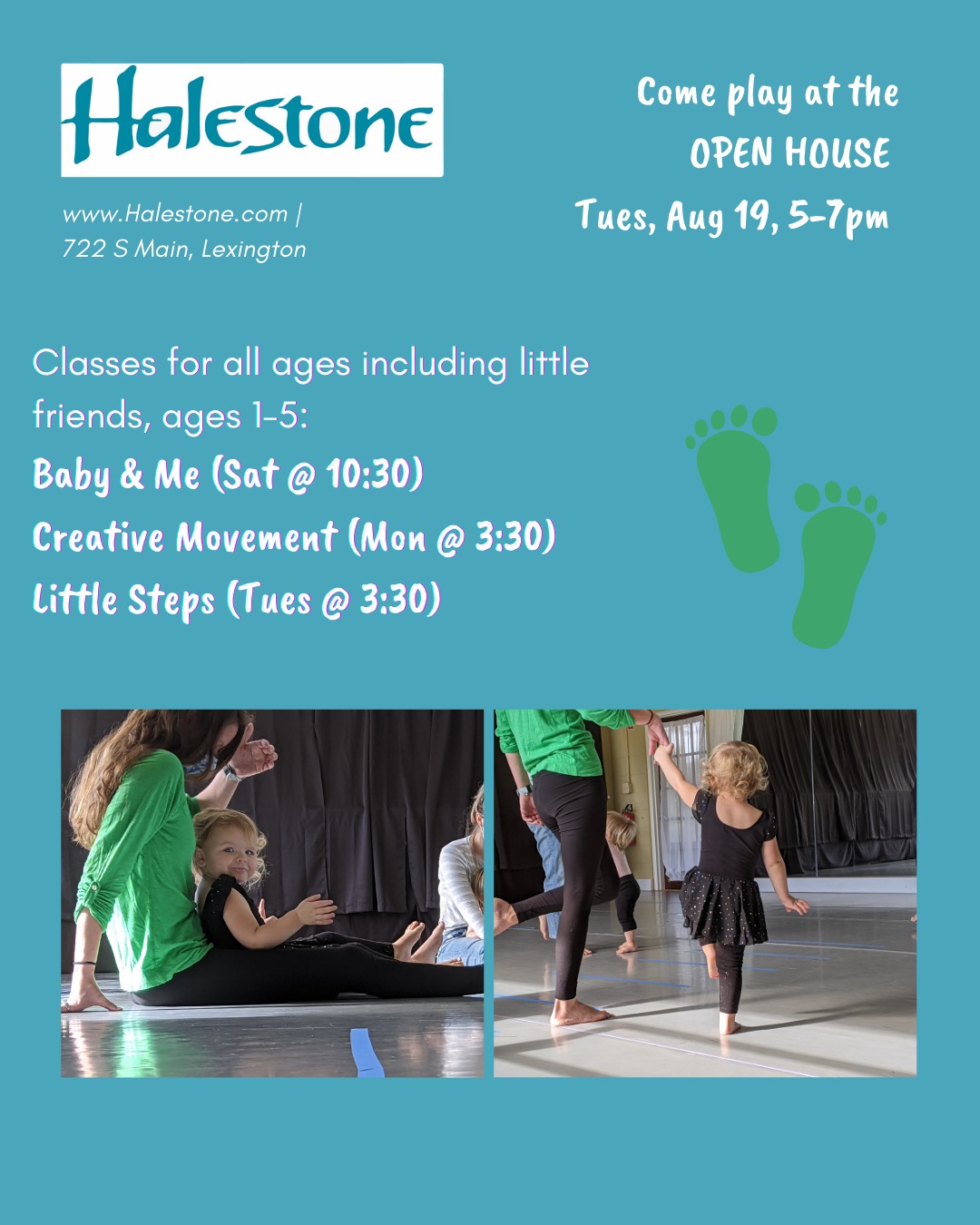 Halestone wants to see YOU in the studio this Tuesday, August 19th from 5-7pm for our annual open house! This is an opportunity to meet our amazing instructors, check out the space and ask questions. We offer classes for toddlers to teens to adults in a variety of dance forms. Bring a friend and come check us out!
#halestonedancestudio