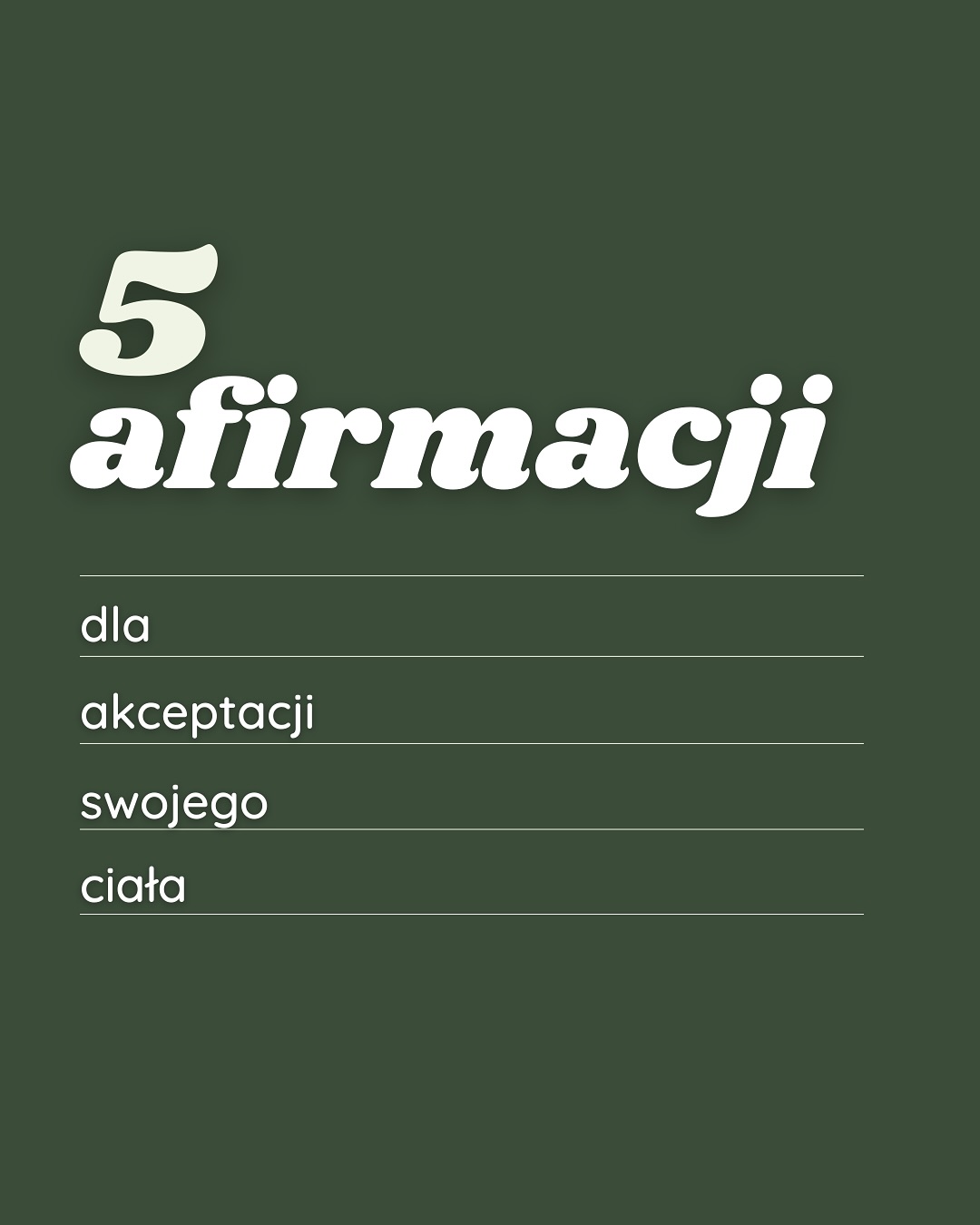 ✨5 Afirmacji Akceptacji Ciała
1. Moje ciało jest moim domem i zasługuje na szacunek. Ta afirmacja przypomina, że ciało nie jest tylko zewnętrzną powłoką, ale miejscem, w którym mieszkasz. Traktowanie go z szacunkiem oznacza dbanie o nie, a nie karanie go.
2. Akceptuję siebie dokładnie taką, jaka jestem dzisiaj. Nie czekaj z akceptacją na moment, w którym osiągniesz idealną wagę czy sylwetkę. Ta afirmacja uczy, że akceptacja jest procesem, który zaczyna się tu i teraz.
3. Moje ciało jest silne i zdrowe, i jestem za nie wdzięczna.
Zamiast skupiać się na wyglądzie, przejdź do myślenia o funkcjonalności. Doceniaj to, co Twoje ciało potrafi — oddychać, chodzić, tańczyć, uśmiechać się. Wdzięczność jest potężnym narzędziem.
4. Uwalniam się od osądzania i krytykowania swojego ciała. Ta afirmacja pomaga przerwać negatywny dialog, który często prowadzimy sami ze sobą. Uznaj, że te myśli nie służą Ci i świadomie zrezygnuj z nich.
5. Karmię swoje ciało z miłością, a nie z poczucia winy. Jedzenie to nie kara ani nagroda. Ta afirmacja zachęca do podchodzenia do posiłków z uważnością i miłością, wybierając to, co odżywi Twoje ciało i duszę.
✨✨ Wybierz jedną lub dwie, które najbardziej do Ciebie przemawiają, i powtarzaj je codziennie rano i wieczorem.
🖊️Możesz też zapisać je na karteczce i umieścić w widocznym miejscu, np. na lustrze.
Daj znać w komentarzu, która afirmacja najbardziej do Ciebie przemawia 😇
#afirmacje #zdrowarelacjazciałem #dietetykweronikakorcz #odżywianie