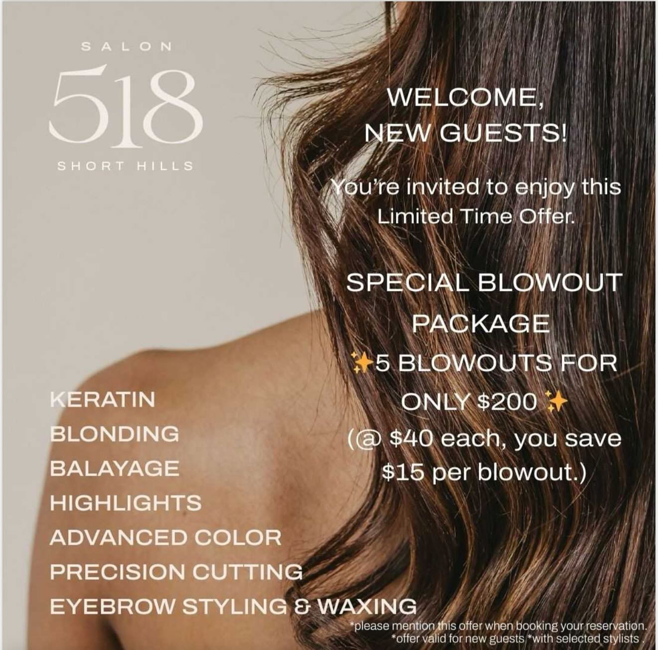 New guests set up a Series of Salon 518 Blowouts. Only for specific stylists. #shorthillsnj #shorthillsmoms #millburnmoms