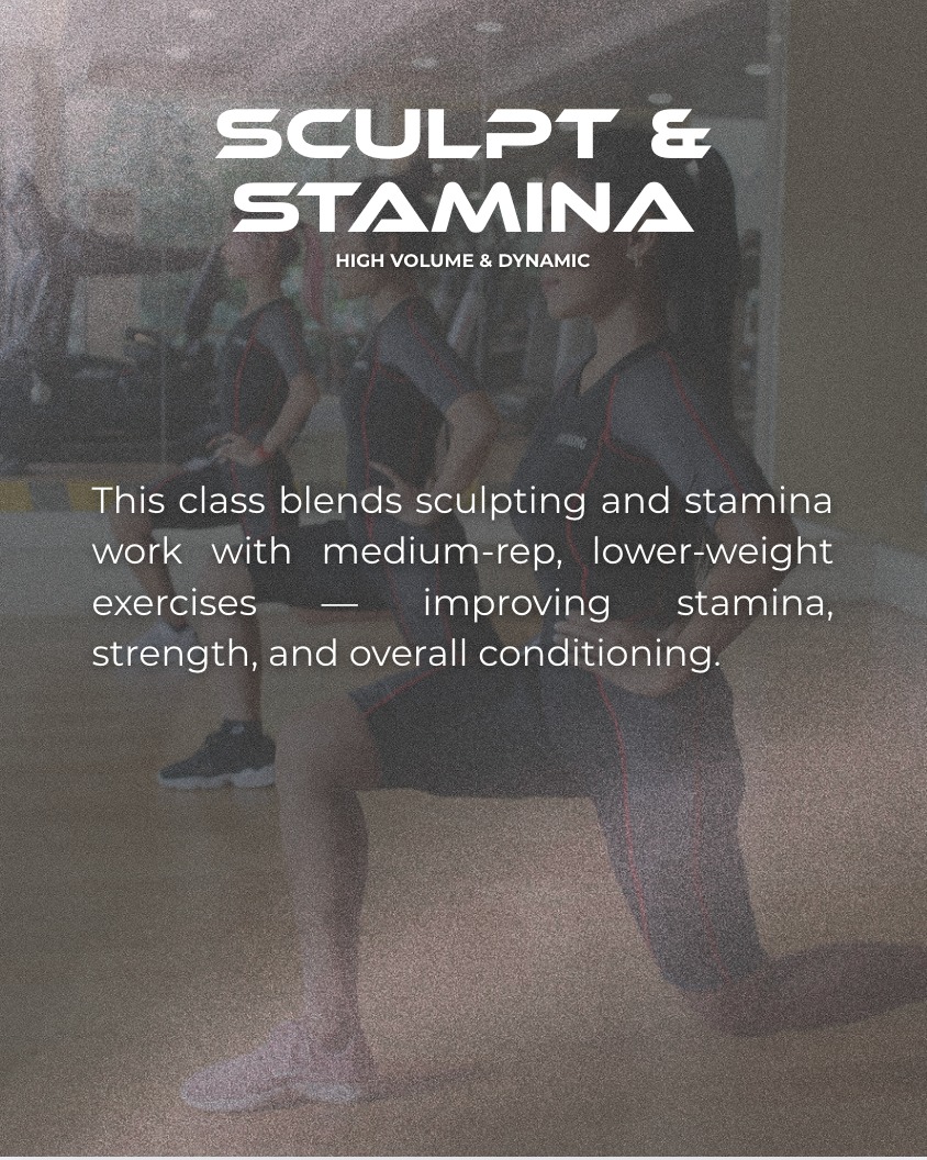 This class boosts endurance and tones your body with medium-rep, lower-weight movements — enhancing stamina, strength, and full-body conditioning.
