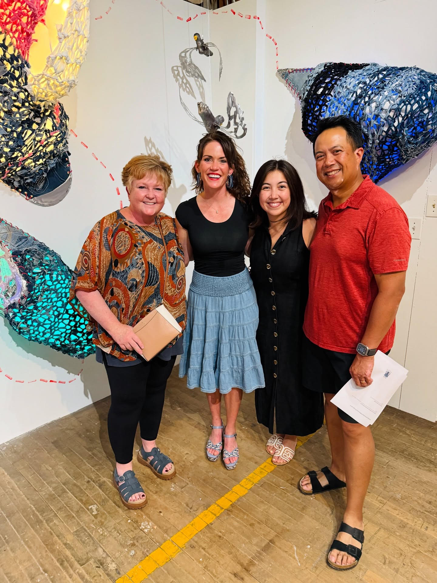 Opening Reception was so fun! I loved watching friends and strangers interact with my work.
I learn so much more about myself and the viewer as I listen to their interpretations of my creations.
I also love how art brings out a feeling of family amongst everyone experiencing it together. This show is all about family—past present and future.
So grateful for all you who came out to support me and my crazy dreams!
And especially, deeply grateful for this incredible opportunity afforded to me by @3west_kc and @markcowardinsculpture. This solo show is truly a blessing and a gift that I’ve longed for, and I am humbled by your empowerment.
Oh and thank you Garry Noland @holsumgallery for bringing me so much joy in your gallery and studio!(that’s the pic in front of the painting)
More pics and artists statement to come…
#familyhistory #genealogy #aluminumsculpture #knittingart #jeansart
#3westkc