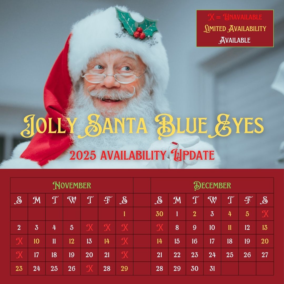 The Christmas season calendar is filling up quickly, but there are dates available depending on your needs, location and flexibility. Let's start the conversation soon to make your season a jolly one! #santaclaus #christmas2025🎄 #alpharettaga #roswellga #cummingga #eastcobb