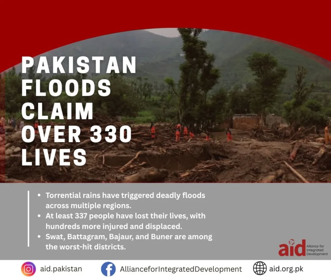 As of now, at least 337 lives have been lost as relentless monsoon rains trigger catastrophic floods across Pakistan. Entire communities have been uprooted, homes destroyed, and roads cut off.
AID stands with the affected families in this time of crisis. Relief efforts are underway, but the scale of devastation calls for urgent collective action.
#AIDforchange #AIDPakistan #PakistanFloods #AIDRelief #ClimateCrisis #floods #FloodRelief #humanityfirst #NonProfitWork #UnitedNations #UNHCR #Hope87 #Netherlands #GIZ #GlobalSolidarity #UN #Peshawar #Humanity #SDG #Sustainability #sustainablecitiesandcommunities #nonprofitorganisation #aid #socialwork #CommunityMatters #TogetherWeGrow #AIDPakistan #DevelopmentInAction #climatechange