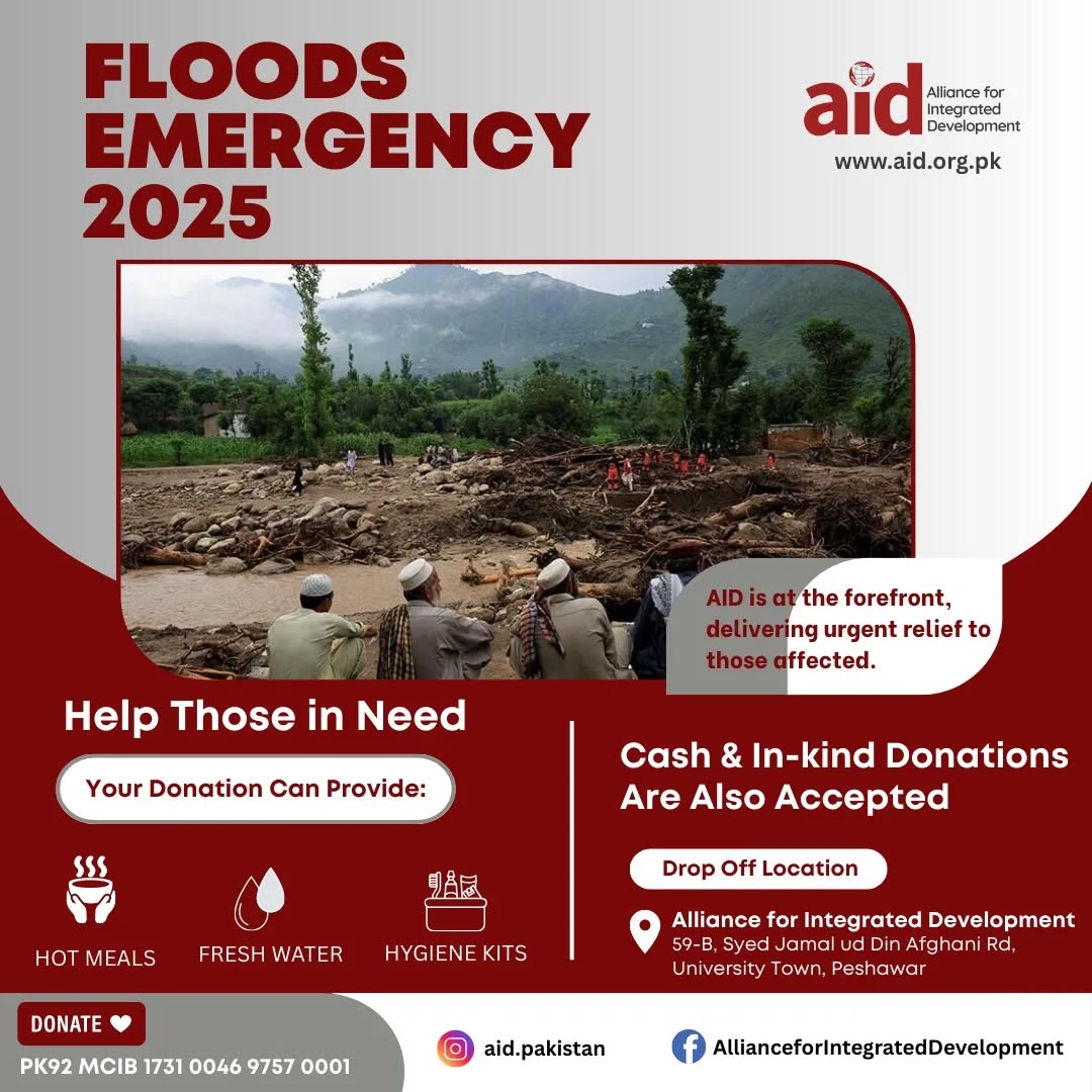 The recent floods have left entire communities displaced, their homes swept away and livelihoods destroyed. Families are sitting under open skies, uncertain of their next meal and struggling to find safety. In these critical moments, timely support can make the difference between despair and survival.
AID is mobilizing resources to reach affected areas with immediate assistance. We are working to ensure that no family is left abandoned in this crisis. Your generosity can help restore dignity and provide comfort to those who have lost everything. Together, let us extend a hand of compassion and solidarity
🤝 Together, let’s stand with flood-affected communities.
📍 Cash and in-kind donations are being accepted at AID’s office in University Town, Peshawar.
Every contribution counts.
#AIDforchange #AIDPakistan #PakistanFloods #AIDRelief #ClimateCrisis #FloodRelief #humanityfirst #NonProfitWork #UnitedNations #UNHCR #Hope87 #Netherlands #GIZ #GlobalSolidarity #UN #Peshawar #Humanity #SDG #Sustainability #sustainablecitiesandcommunities #nonprofitorganisation #aid #socialwork #CommunityMatters #TogetherWeGrow #AIDPakistan #DevelopmentInAction #GrassrootsChange