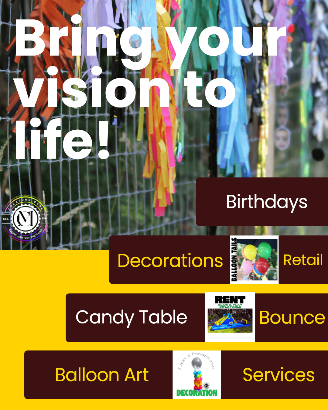 Do you want to make your events truly unforgettable?
Unique decorations and custom party supplies can elevate any celebration into something really special.
At CreatorsMark.shop, we believe that every moment deserves to be celebrated with personalization! Reach out with your ideas or questions at creators.mark.custom@gmail.com. Let's turn your vision into reality!