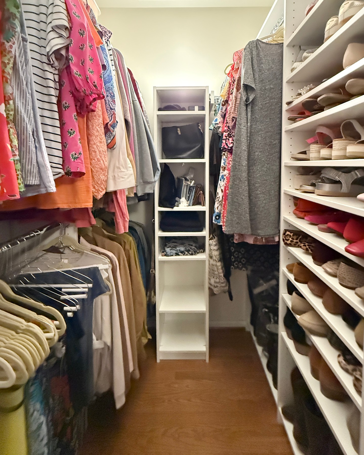 You can do anything, but not everything.
I was reminded of that this summer when I volunteered for a school project right when I already had a lot on my plate. My own projects had to wait—and I ended up in catch-up mode.
One of my clients felt the same way about her closet. She had purged on her own but still had too much stuff, and shoes on the floor. With another round of editing and a couple of extra shoe shelves, we got it back in shape—with room to spare.
Sometimes the smartest move is asking for help. Progress counts, no matter who does the work.